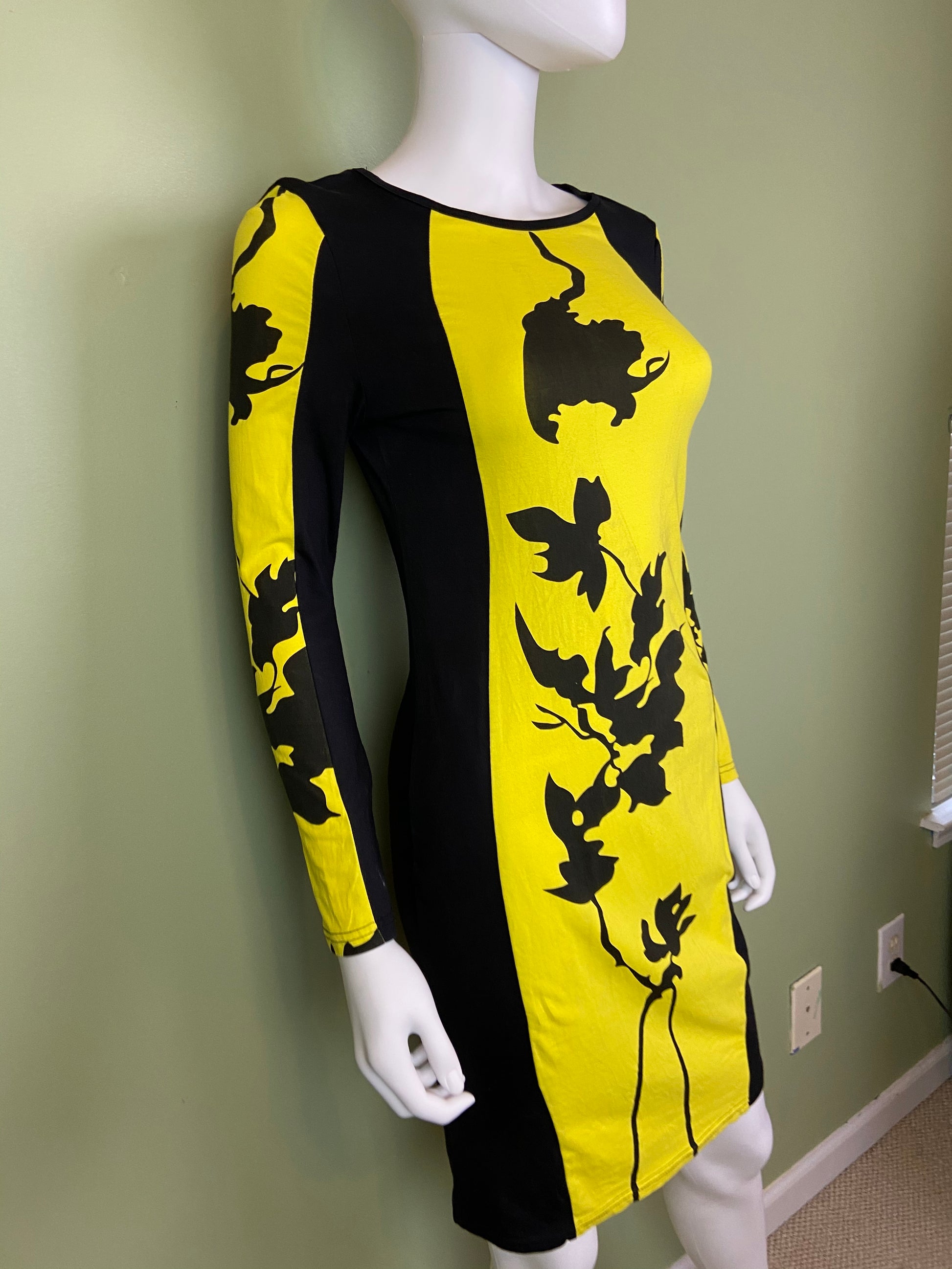Black Yellow Graphic Print Cotton Stretch Dress Abby Essie