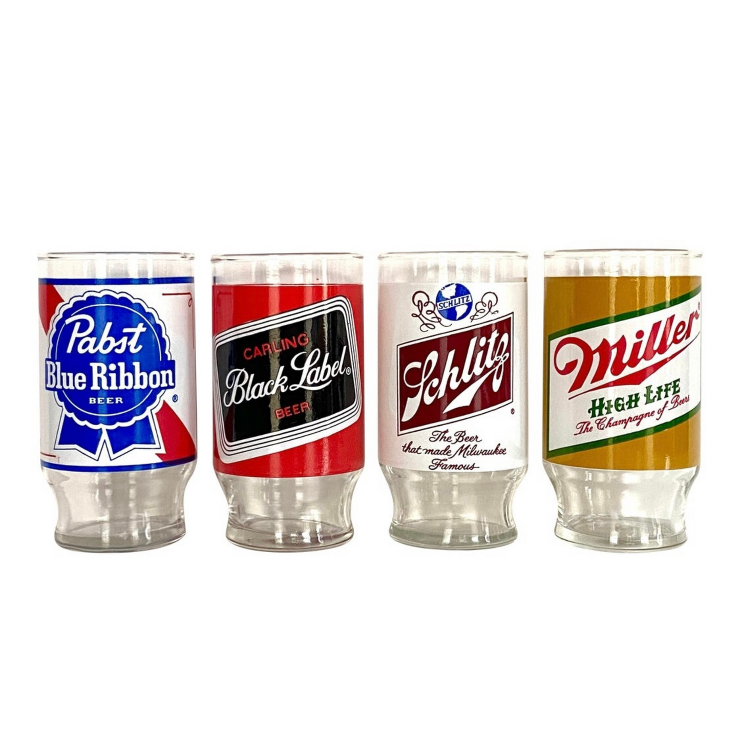 Vintage Old School Name Brand Beer Glasses Tumblers . Sets of 4