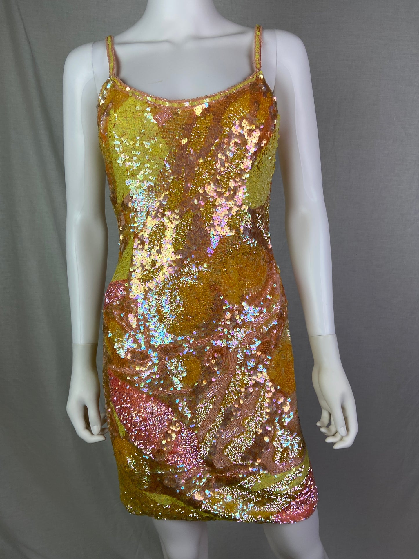 Vintage Niteline Pink Pastel Sequin Silk Cocktail Dress
