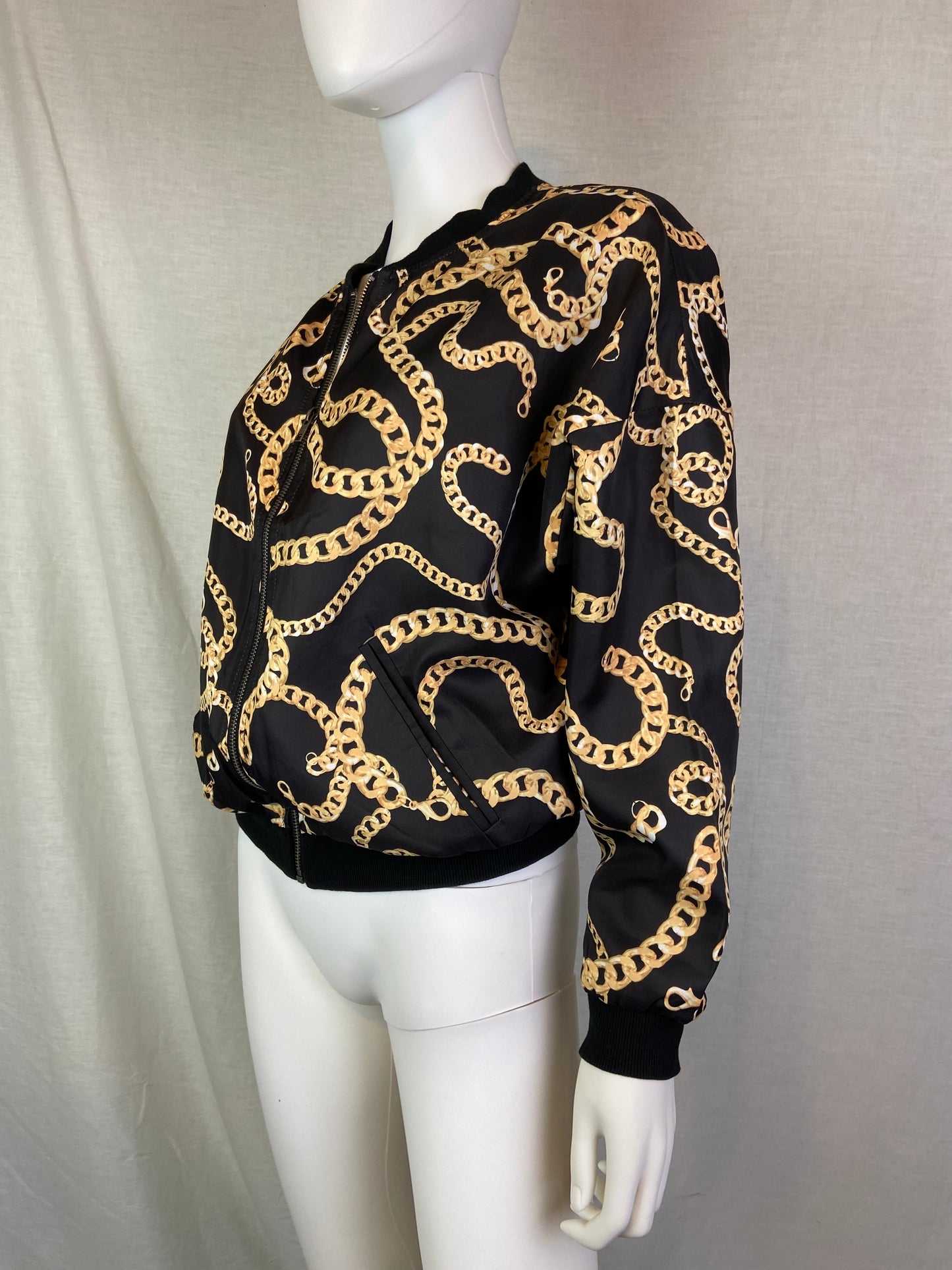 Divided Black Gold Chain Satin Jacket ABBY ESSIE STUDIOS