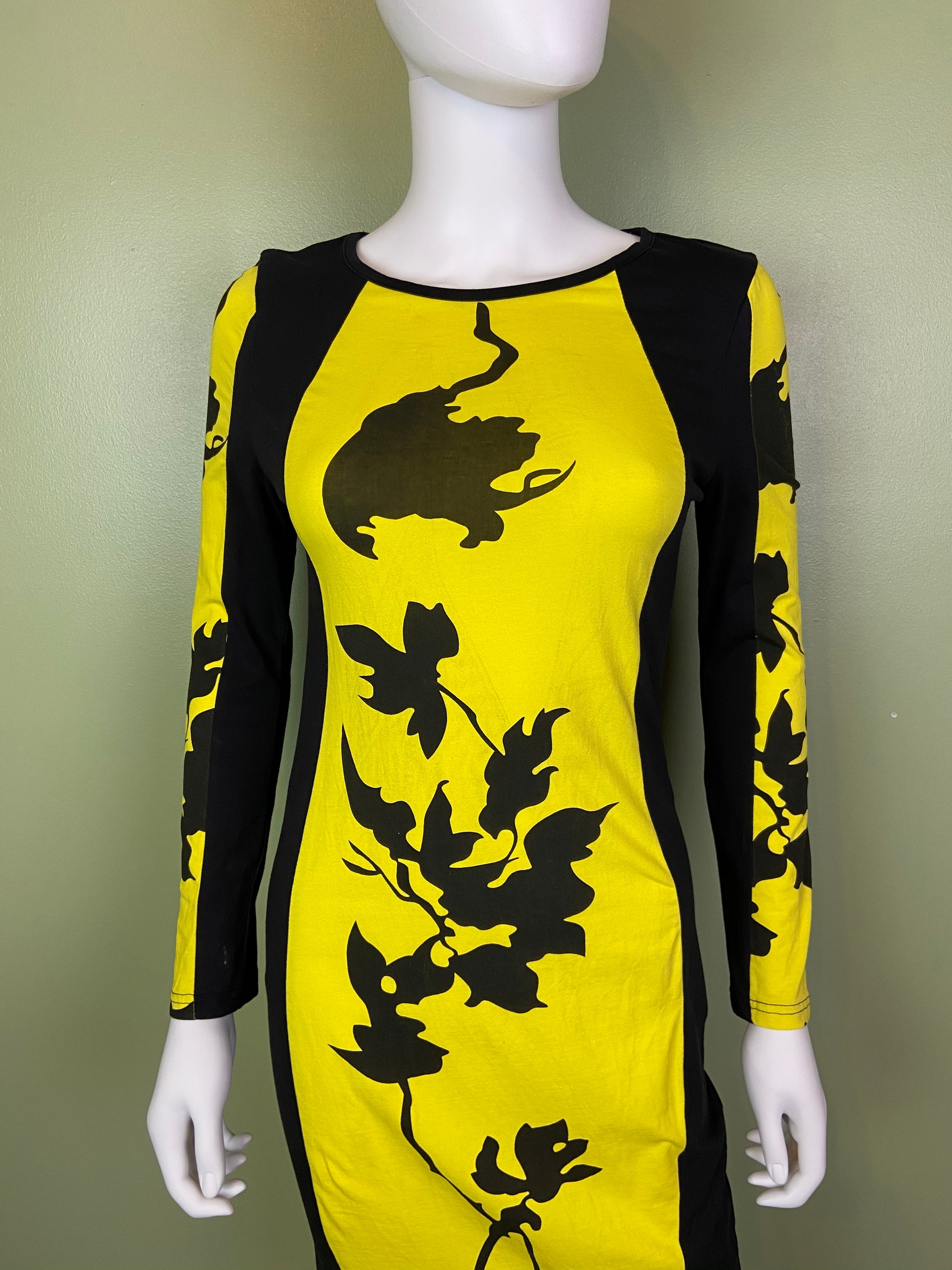 Black Yellow Graphic Print Cotton Stretch Dress Abby Essie
