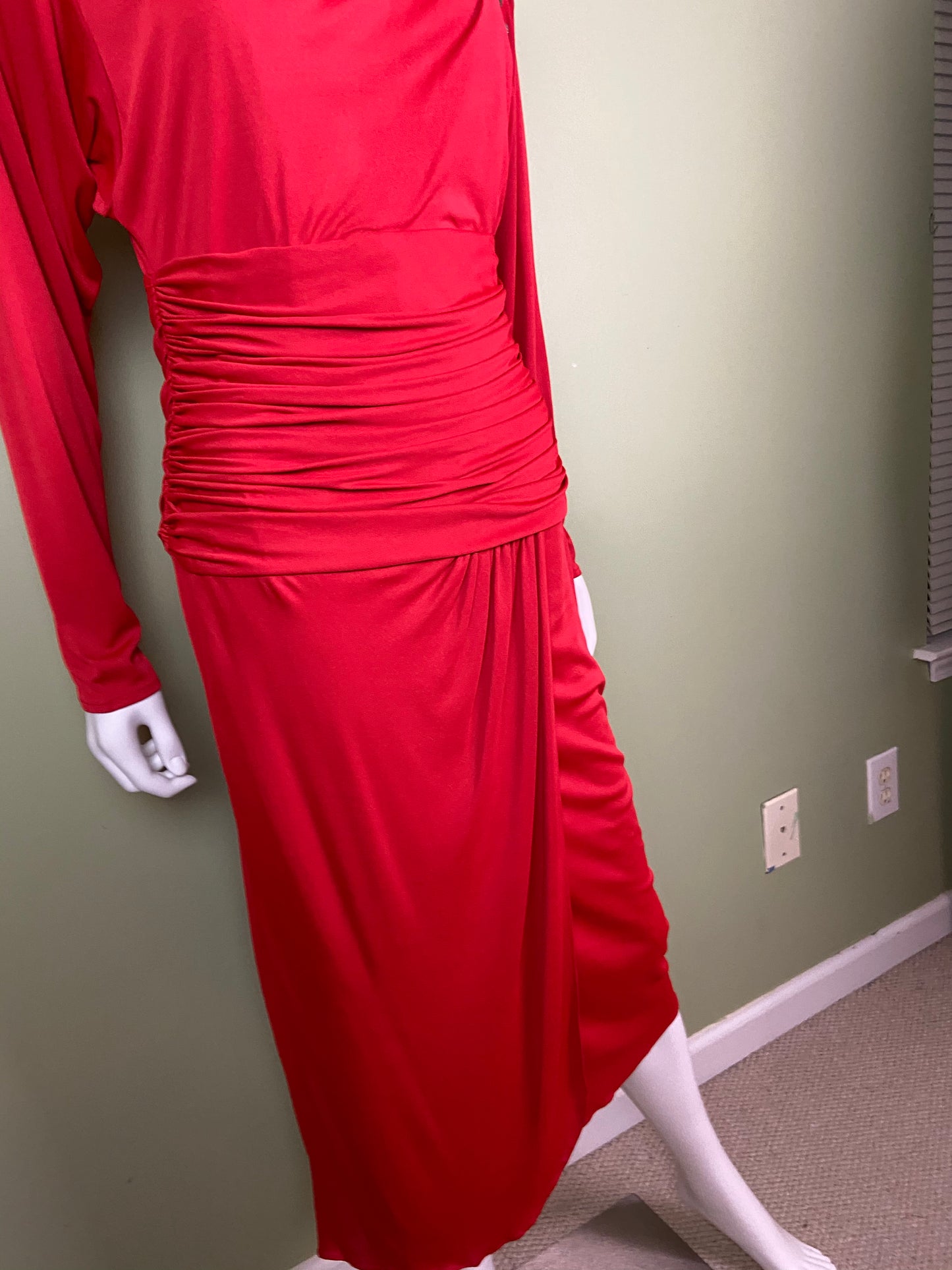 Vintage Bright Beaded Red Ruche Drape Dress Abby Essie