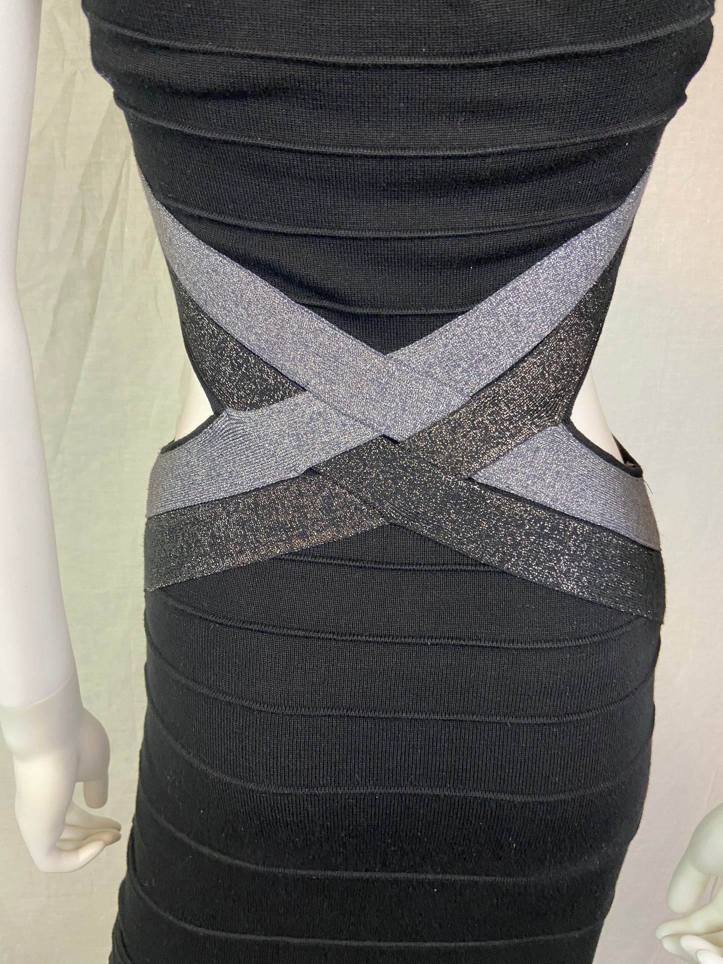 Wow Couture Black Silver Gray Glitter Cut Out Bandage Dress