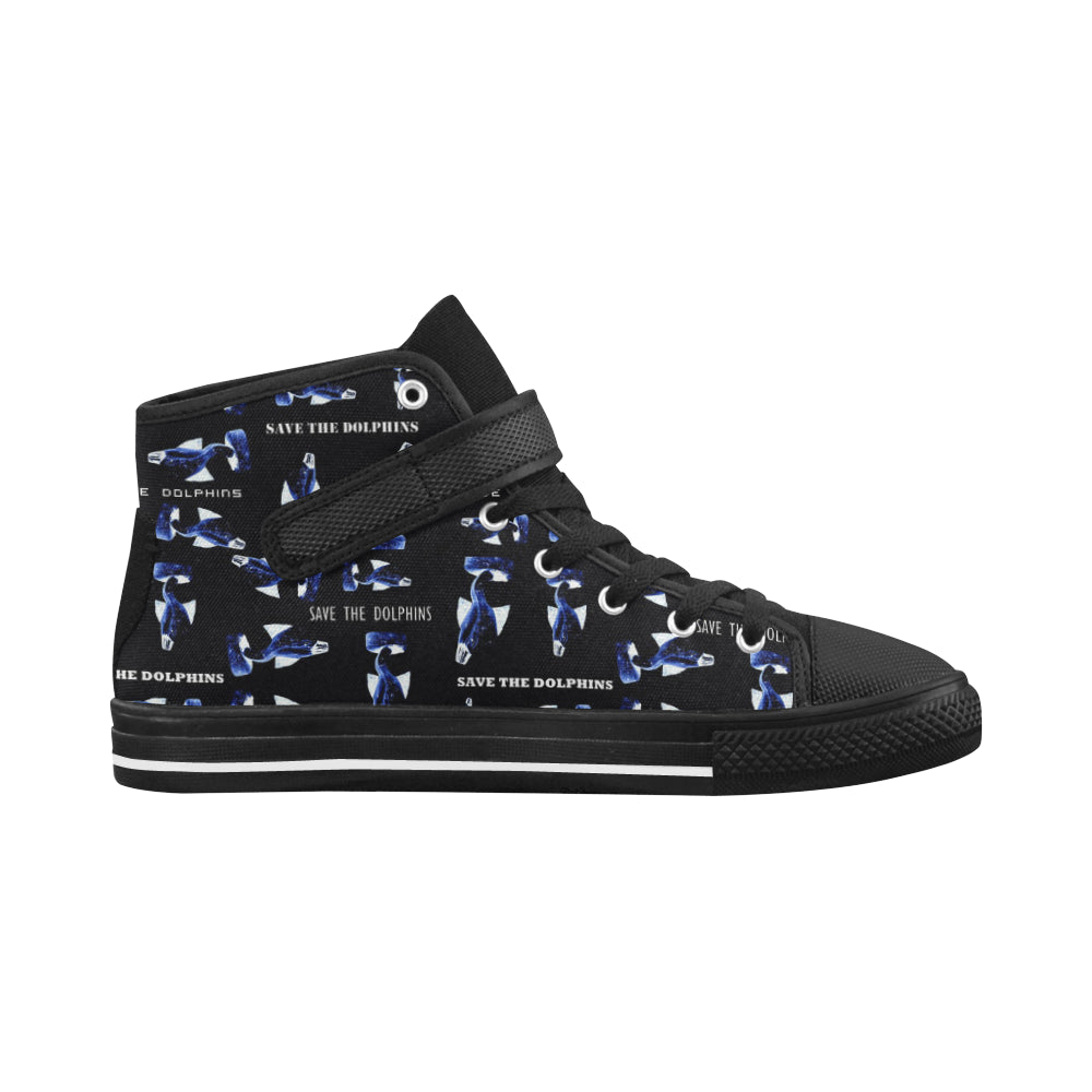 Fabric59 save the dolphins black panel 3 mb Aquila Strap Women's Shoes (Model 1202) e-joyer