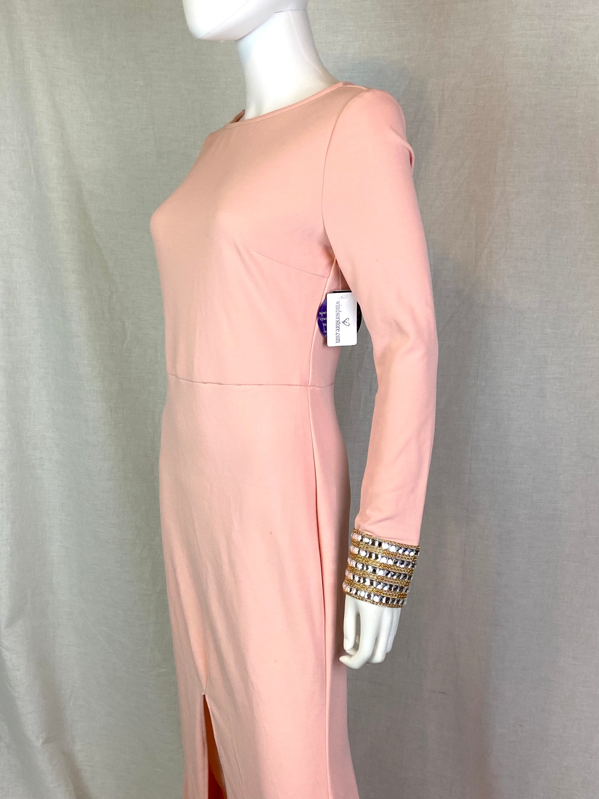 New Windsor Long Pink Beaded Gown Dress ABBY ESSIE STUDIOS