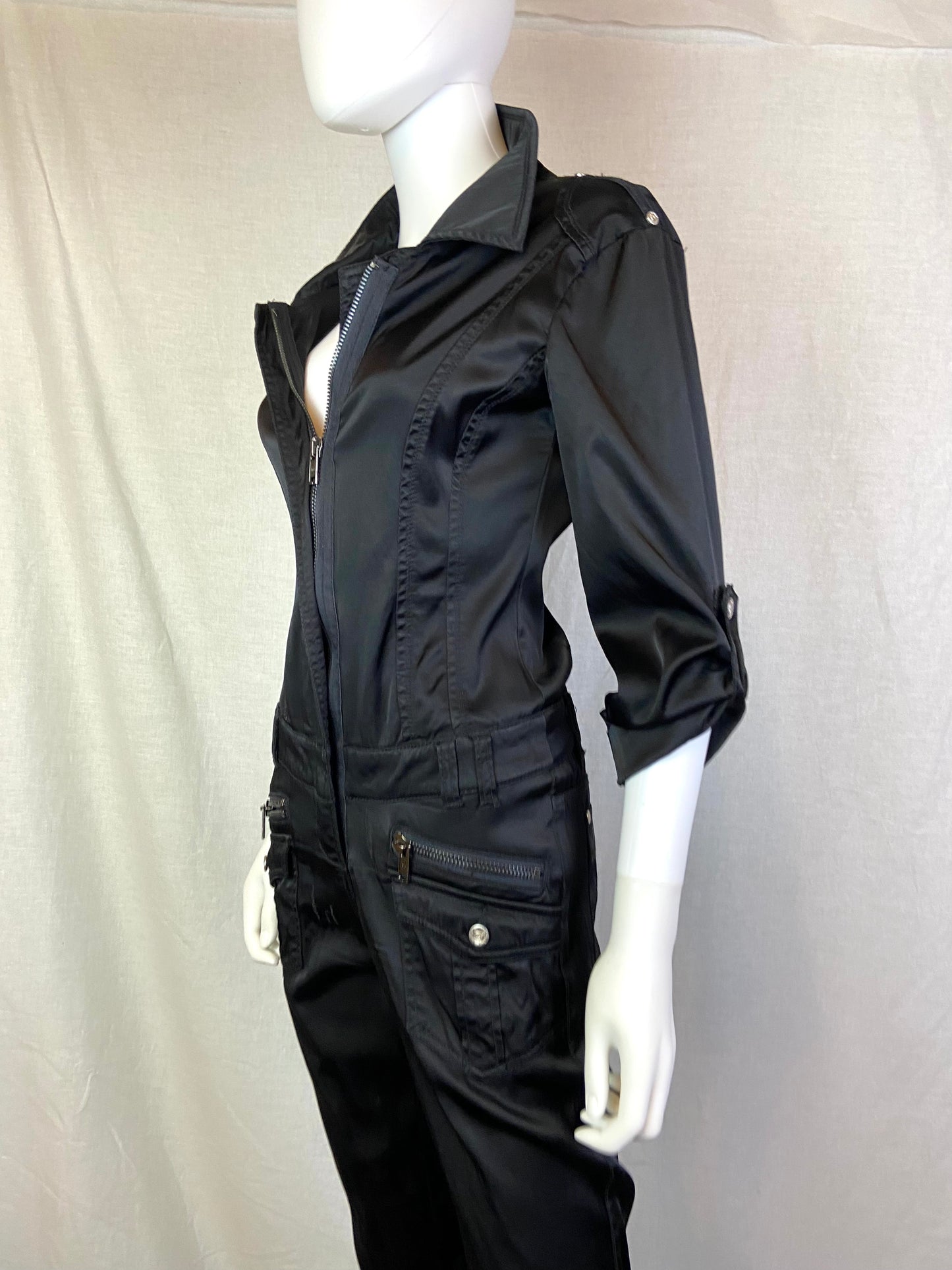 BEBE Premium Black Satin Zipper Jumpsuit