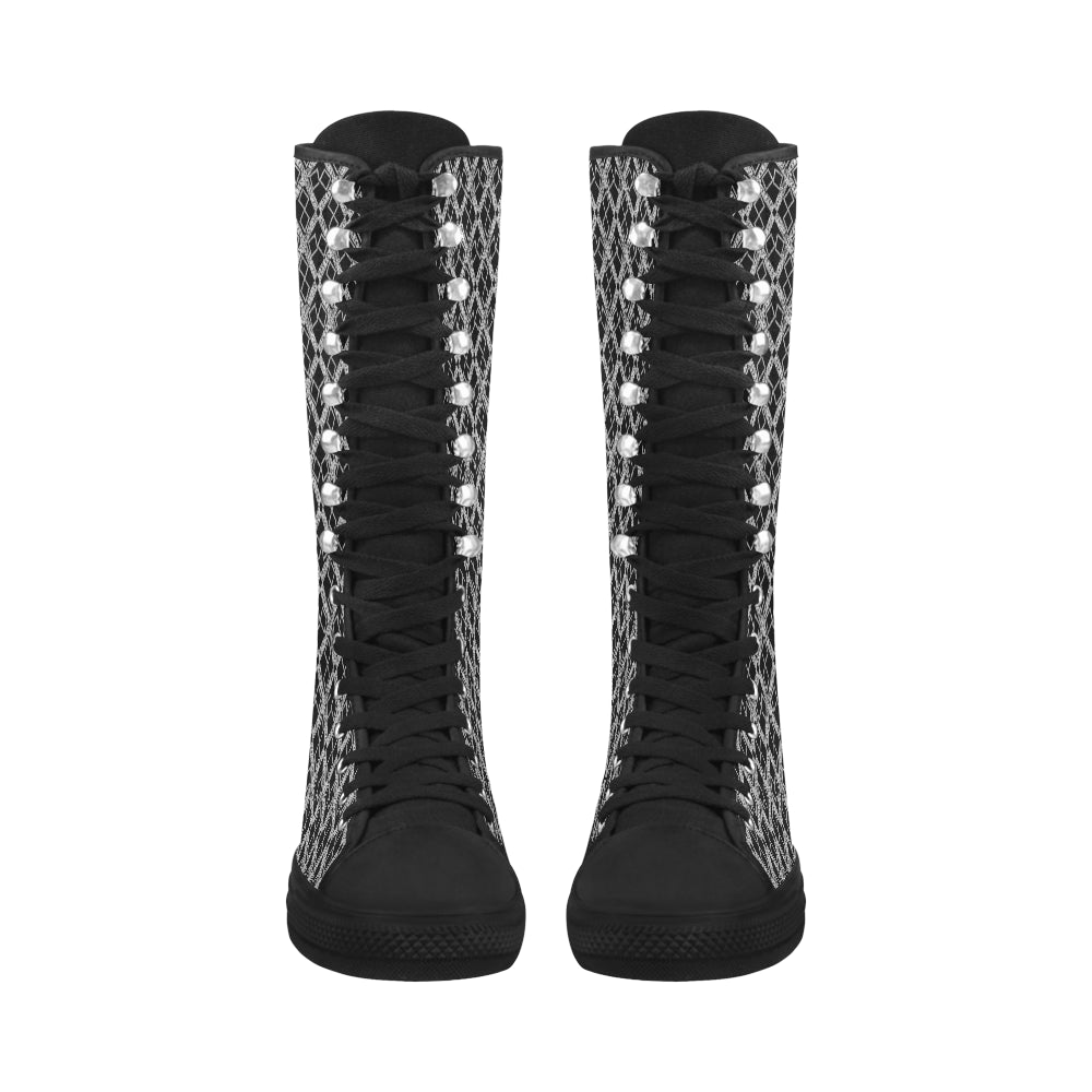 silver black logo xtra large panel 3.6 mb Canvas Long Boots For Women Model 7013H e-joyer