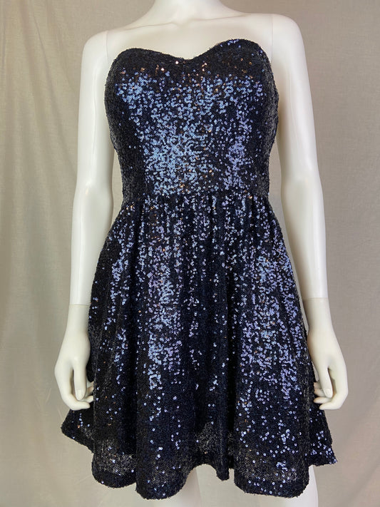 B Darlin Midnight Navy Blue Sequin Princess Cocktail Dress ABBY ESSIE STUDIOS