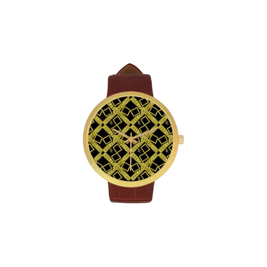 logo gold black suga lane 3 mb Women's Golden Leather Strap Watch(Model 212) e-joyer