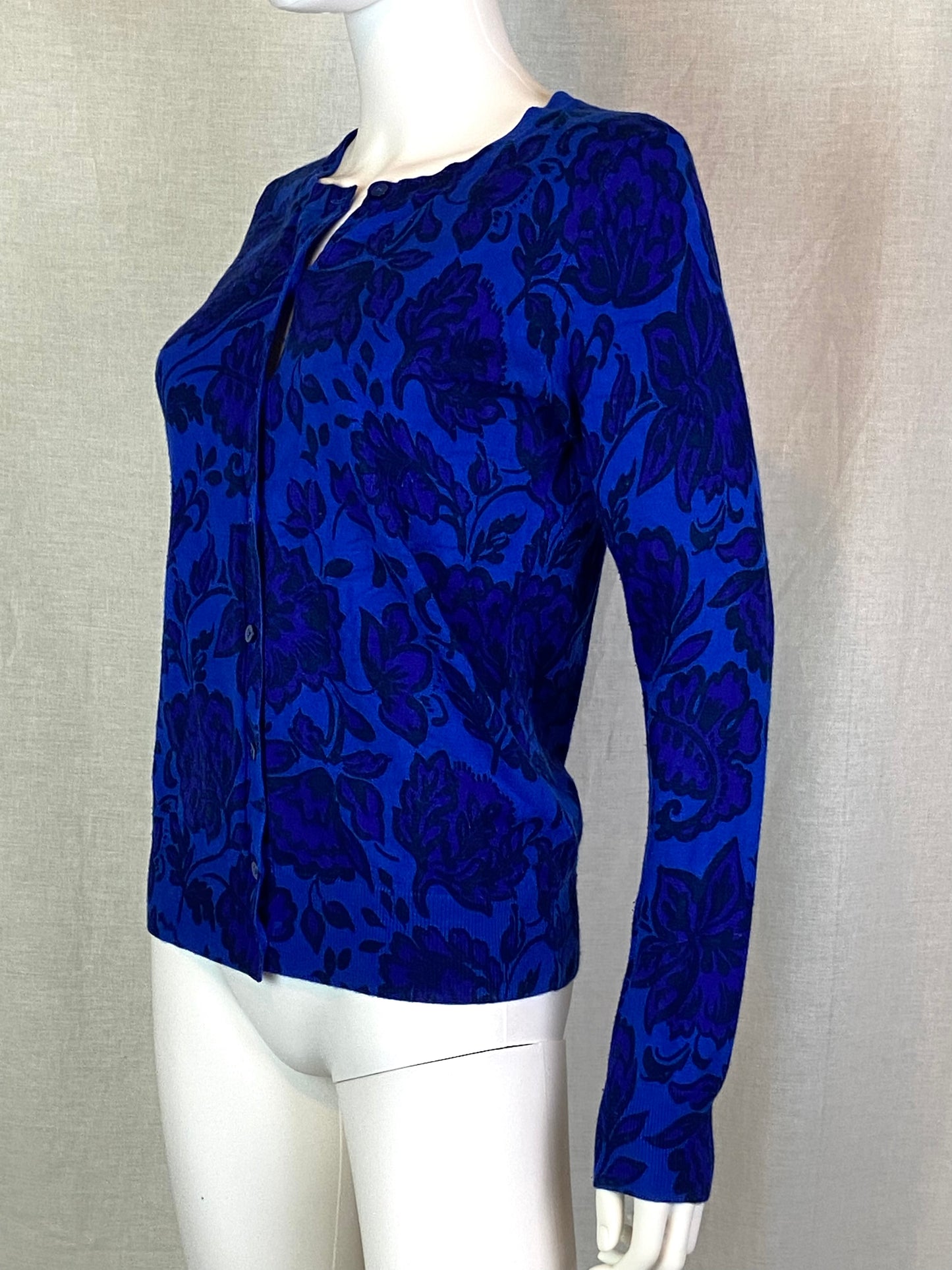 Royal Blue Purple Floral Roses Sweater Small 4-6 ABBY ESSIE STUDIOS