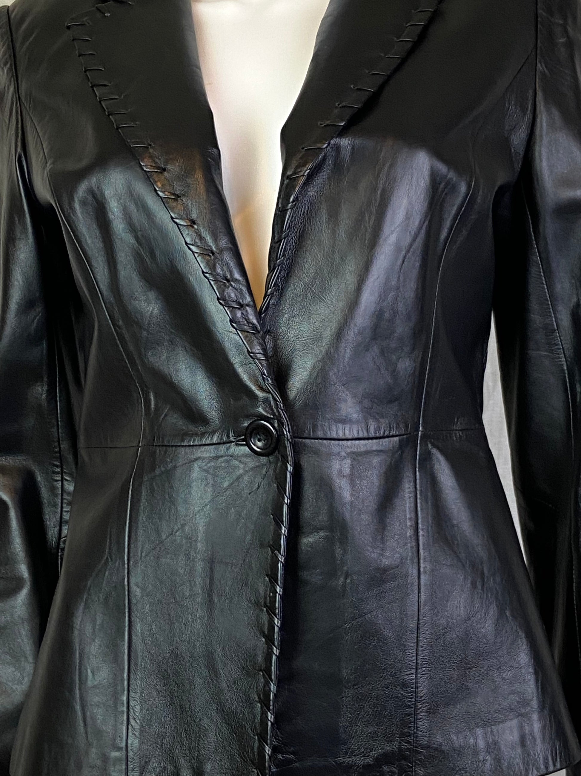 Cache Black Leather Blazer Jacket ABBY ESSIE STUDIOS