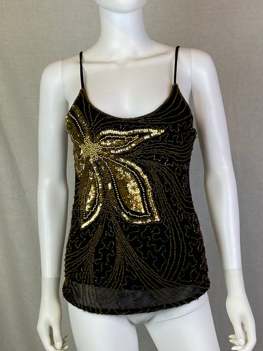 Extreme Black Gold Sequin Floral Tank NWT ABBY ESSIE STUDIOS