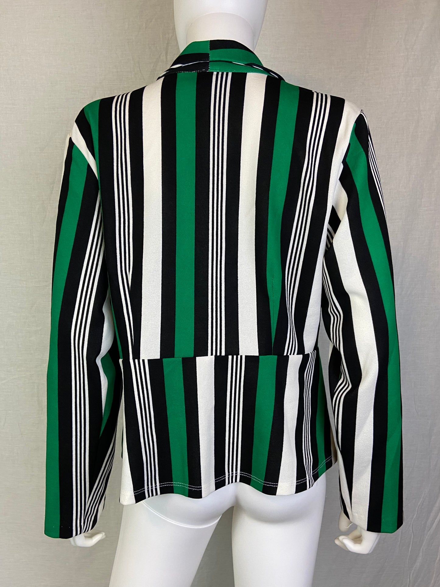 Ashley Stewart White Black Green Striped Blazer Jacket