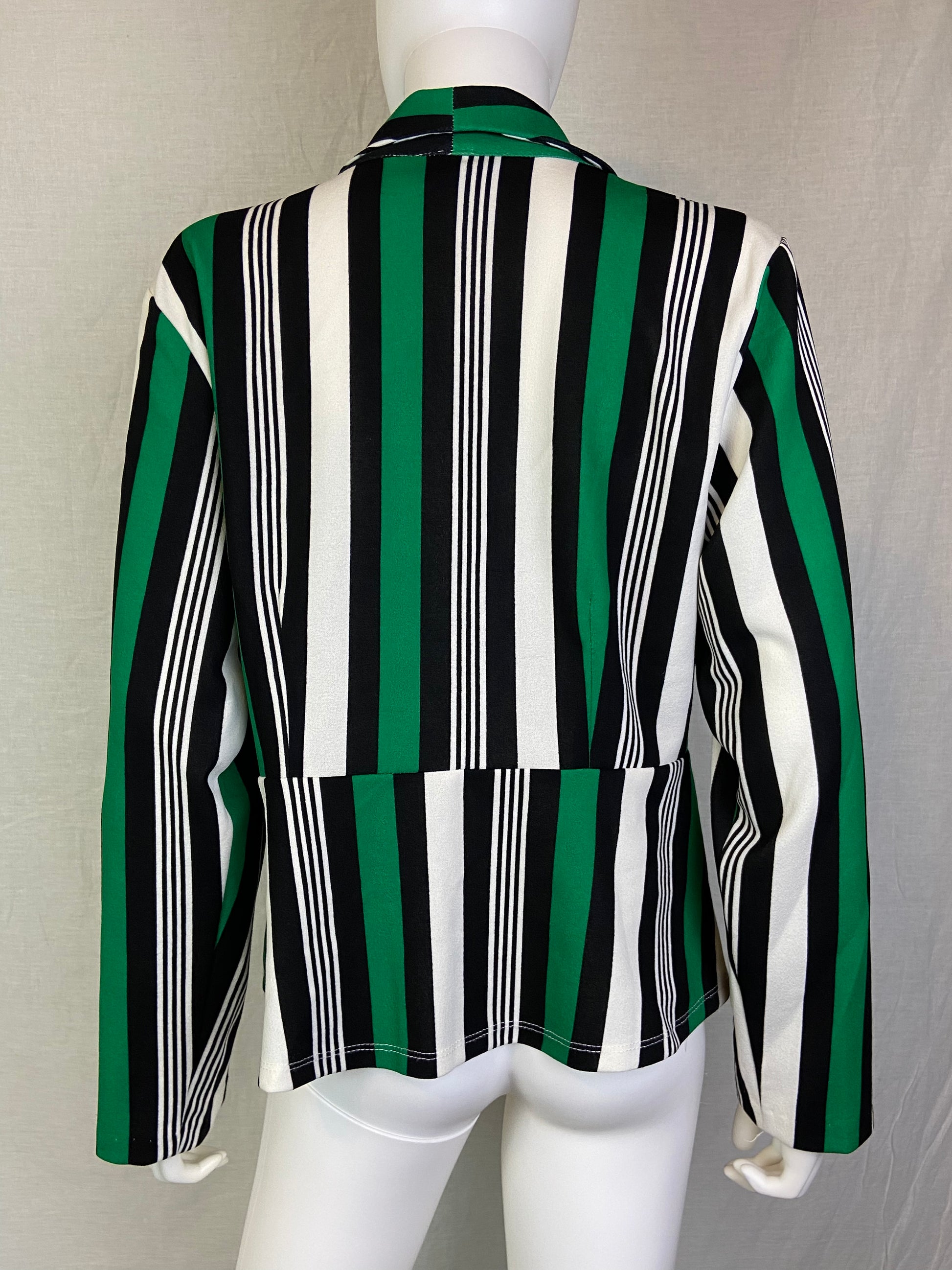 Ashley Stewart White Black Green Striped Blazer Jacket ABBY ESSIE STUDIOS