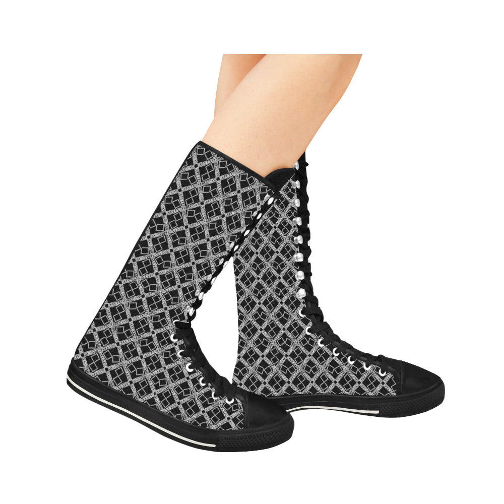 silver black logo xtra large panel 3.6 mb Canvas Long Boots For Women Model 7013H e-joyer