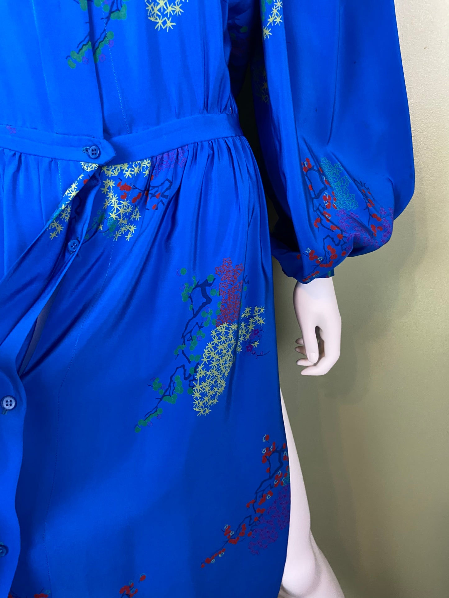 LANVIN Vintage Floral Royal Blue Silk Dress with Skirt