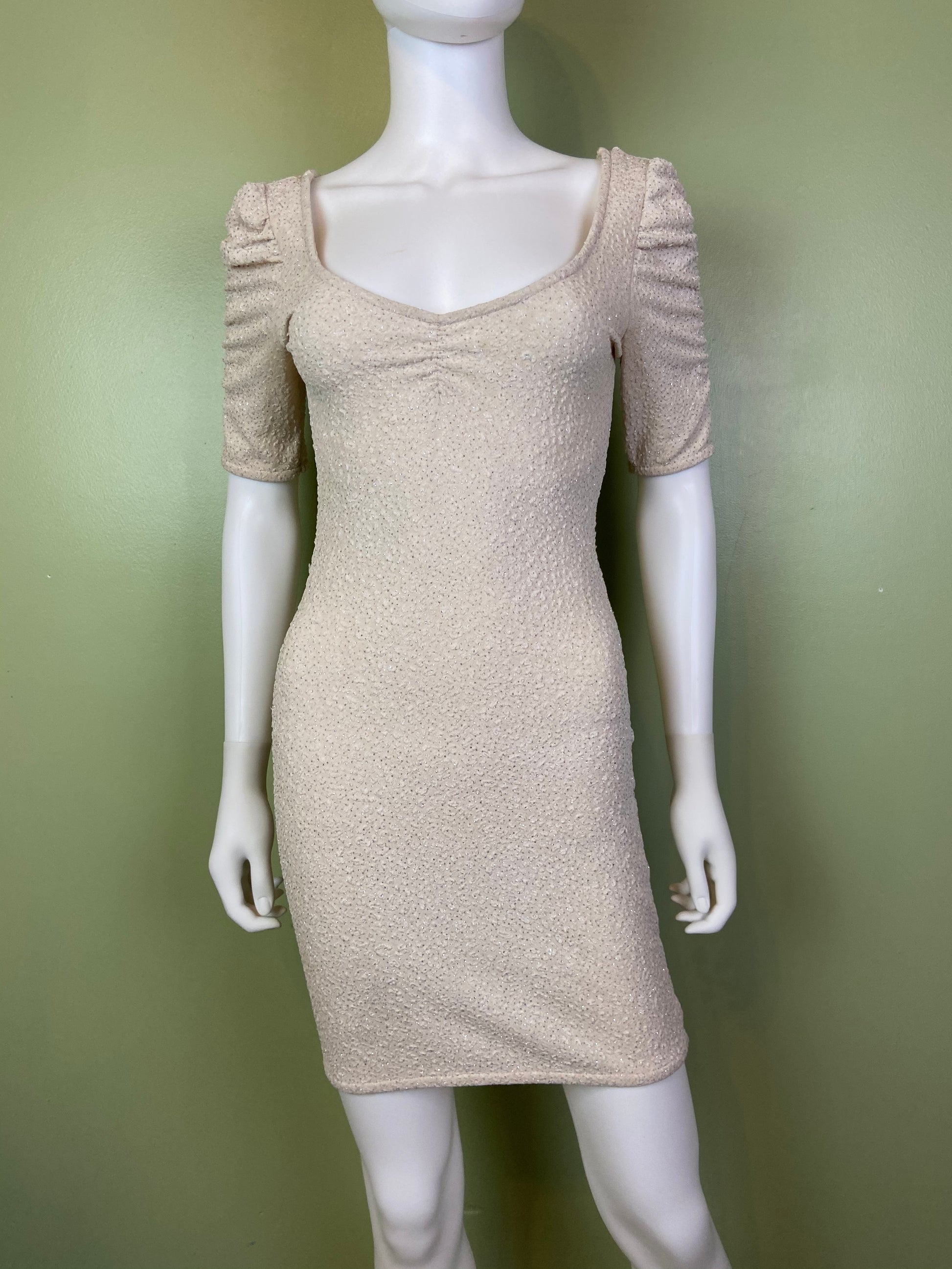 Glittery Beige Textured Stretch Cocktail Dress Abby Essie