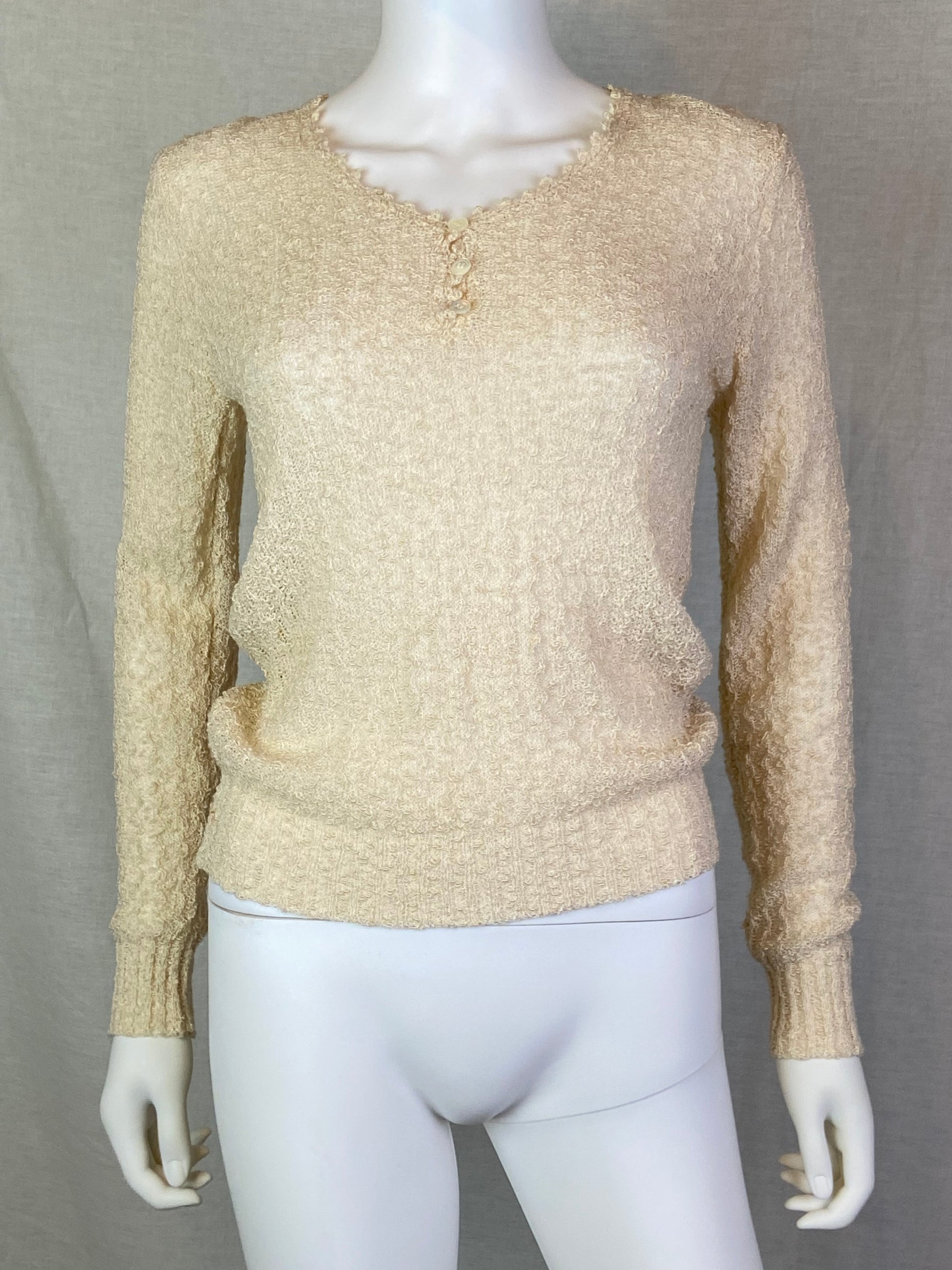 Vintage CHAUS Cream Beige White Knit Crochet Lace Sweater ABBY ESSIE STUDIOS