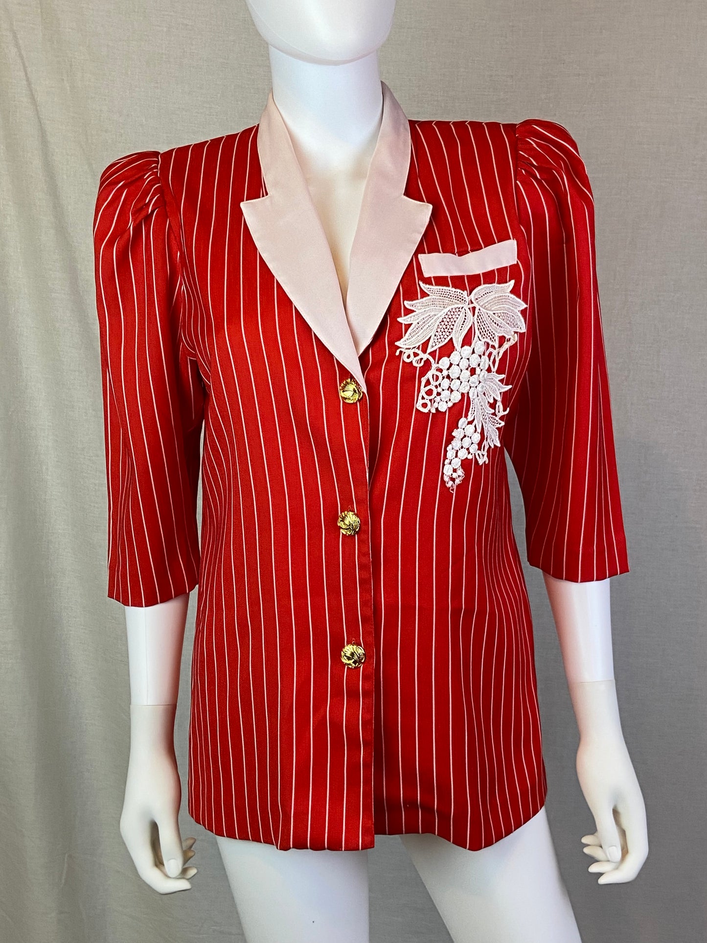 Vintage L’Officiel Red White Pinstriped 80s Career Blazer