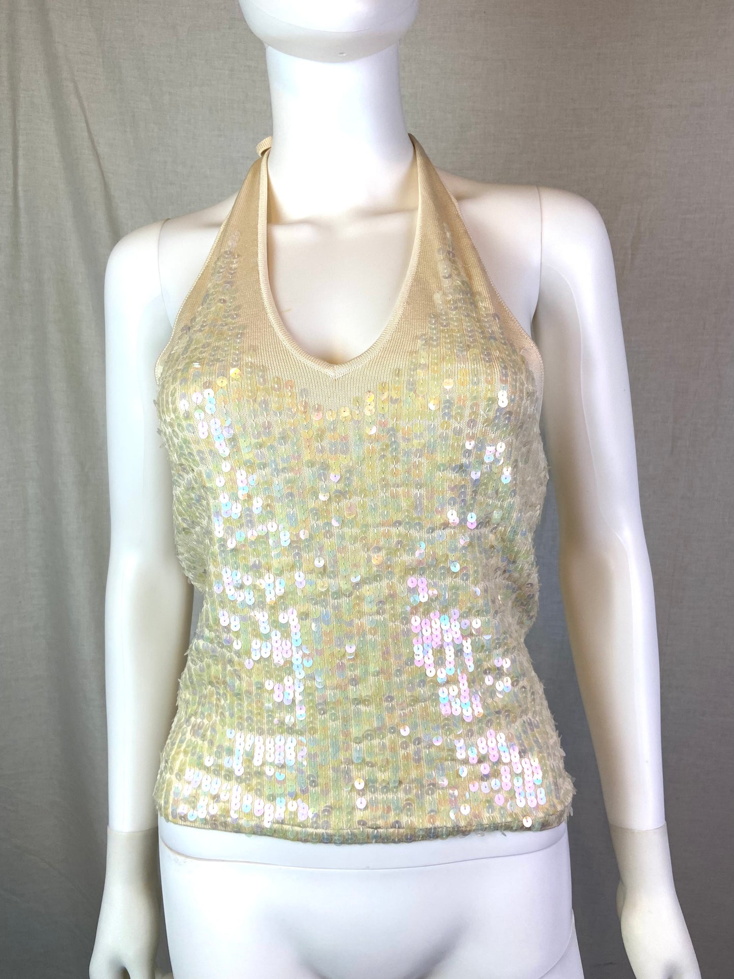 Laundry Cream White Sequin Knit Halter Tank ABBY ESSIE STUDIOS