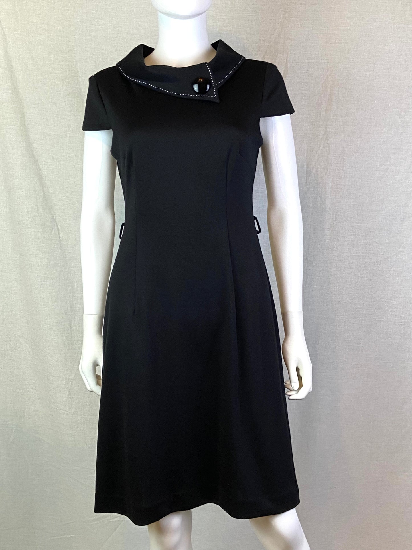 London Times Black Retro 60s Style Wool Sheath Dress ABBY ESSIE STUDIOS