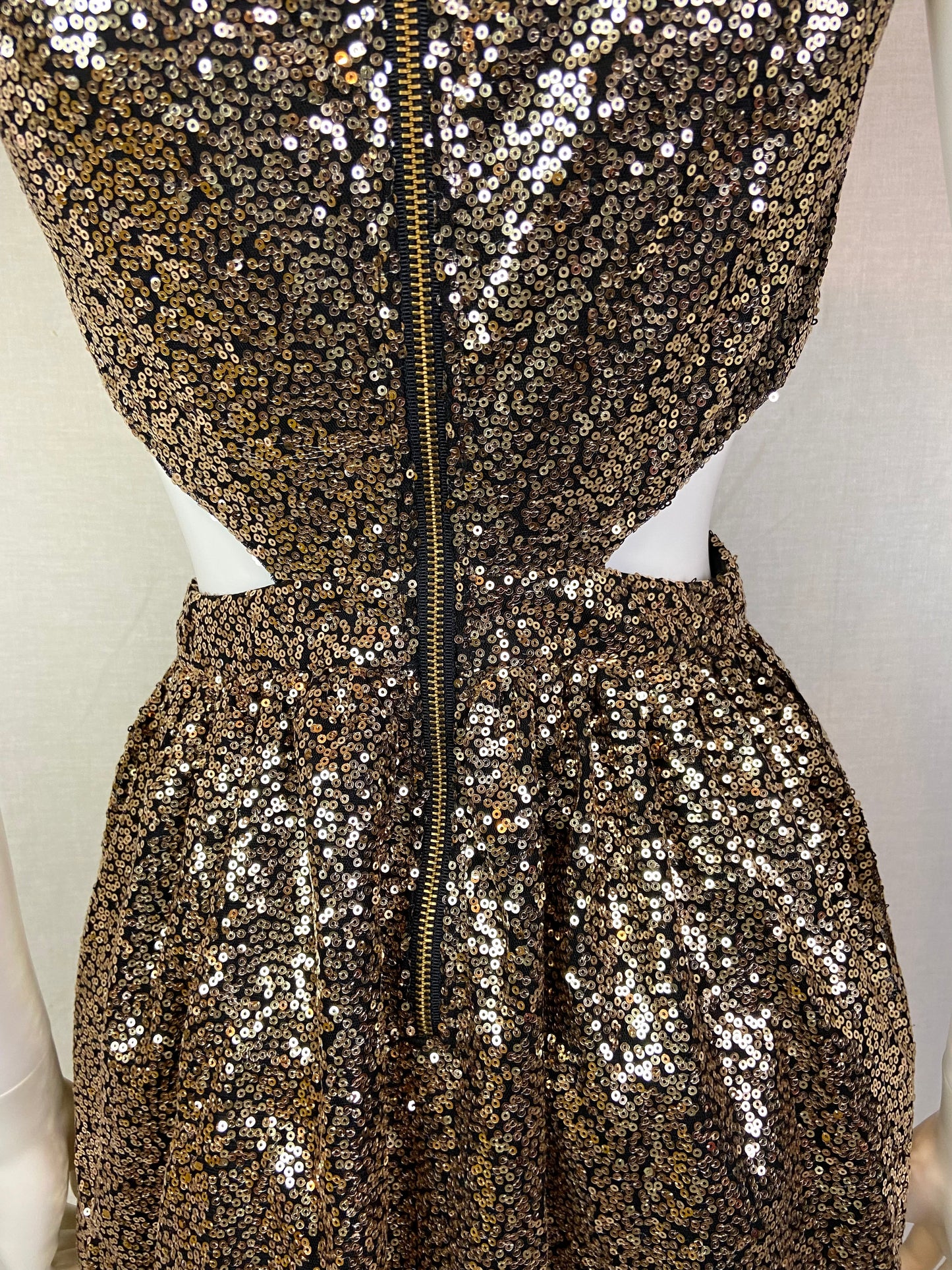 Gold Bronze Sequin Cut Out Dress