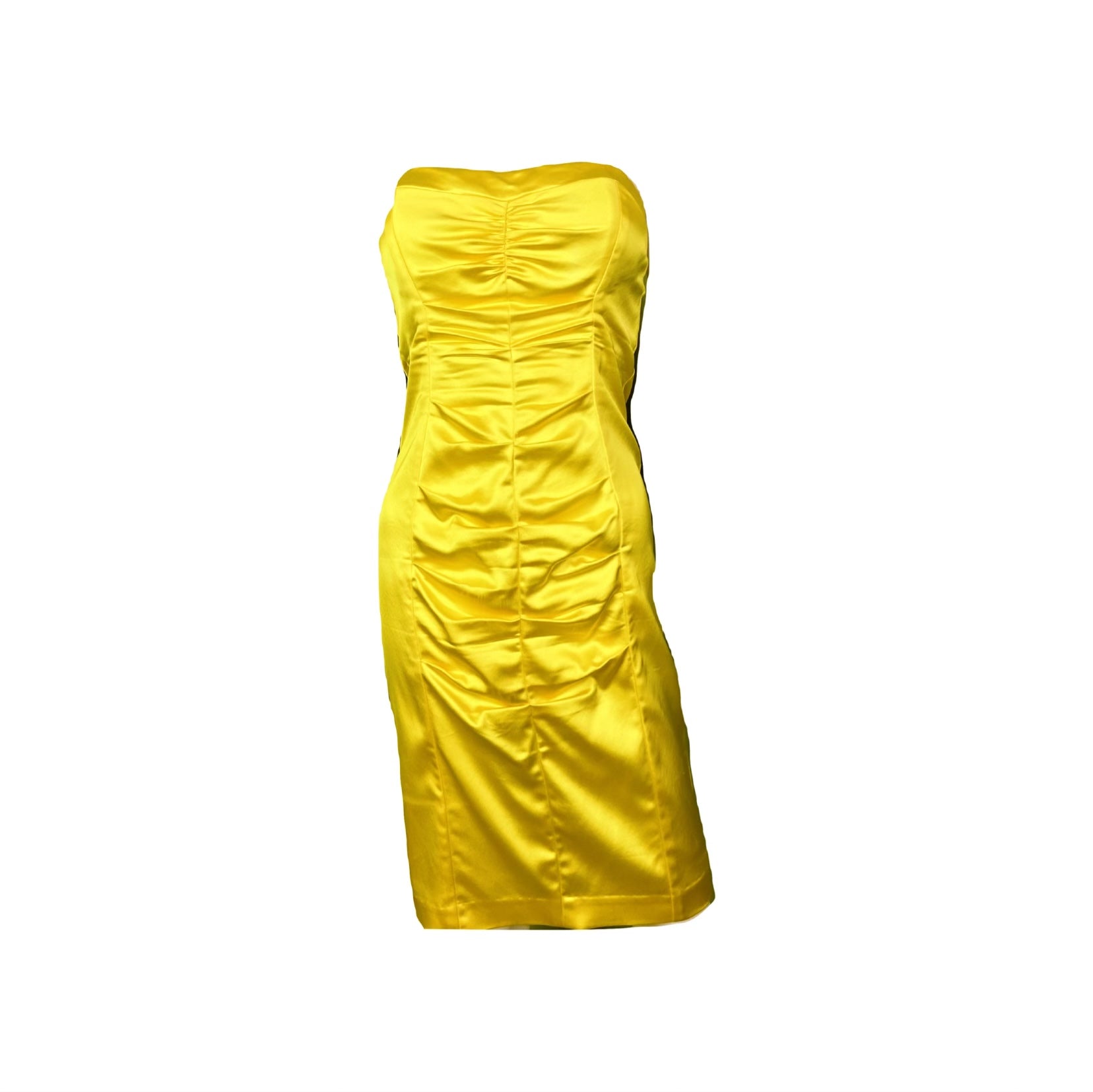 Cache Yellow Stretch Satin Ruche Corset Dress Abby Essie