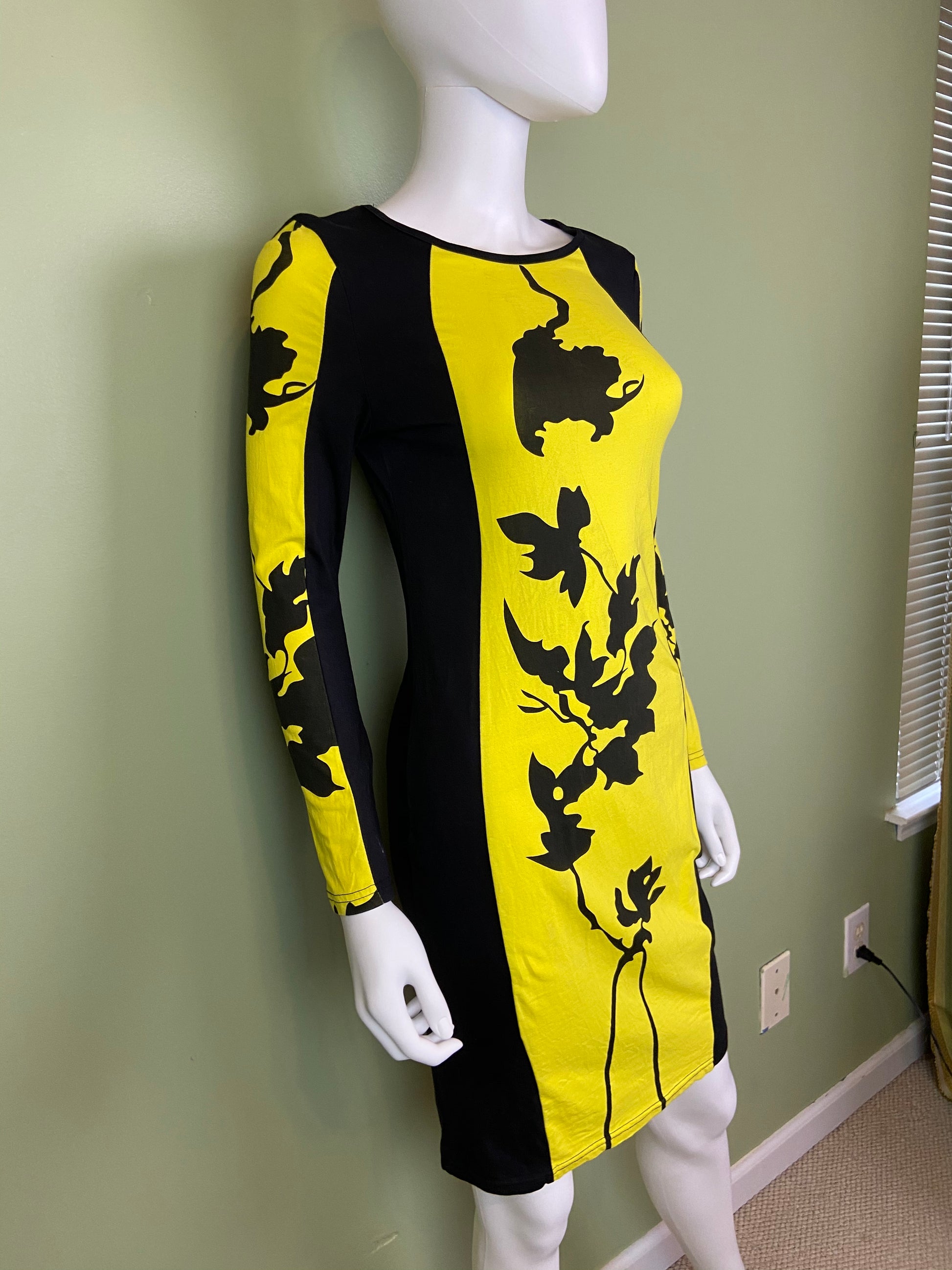 Black Yellow Graphic Print Cotton Stretch Dress Abby Essie