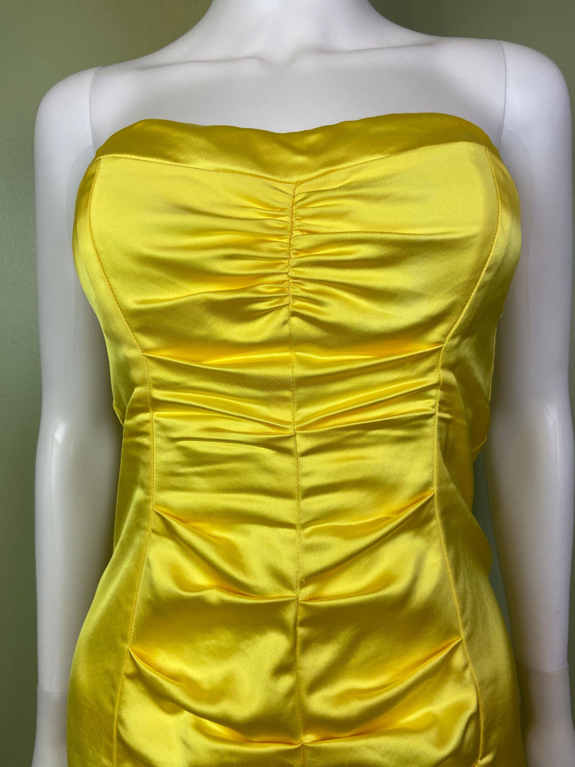 Cache Yellow Stretch Satin Ruche Corset Dress Abby Essie