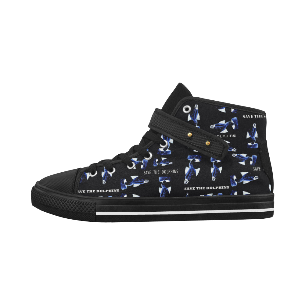Fabric59 save the dolphins black panel 3 mb Aquila Strap Women's Shoes (Model 1202) e-joyer