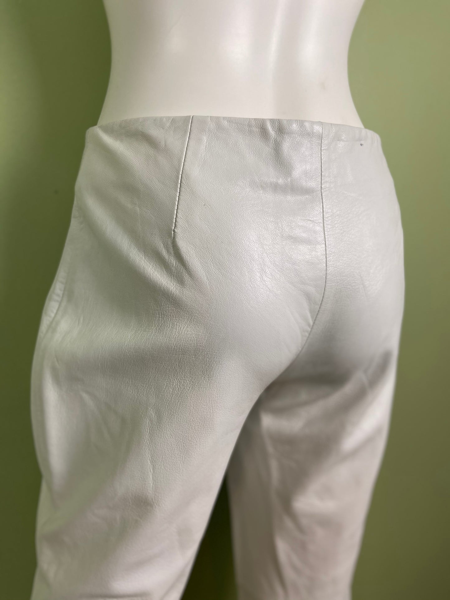 Vintage White Lambskin Leather Pink Graphic Print Pants