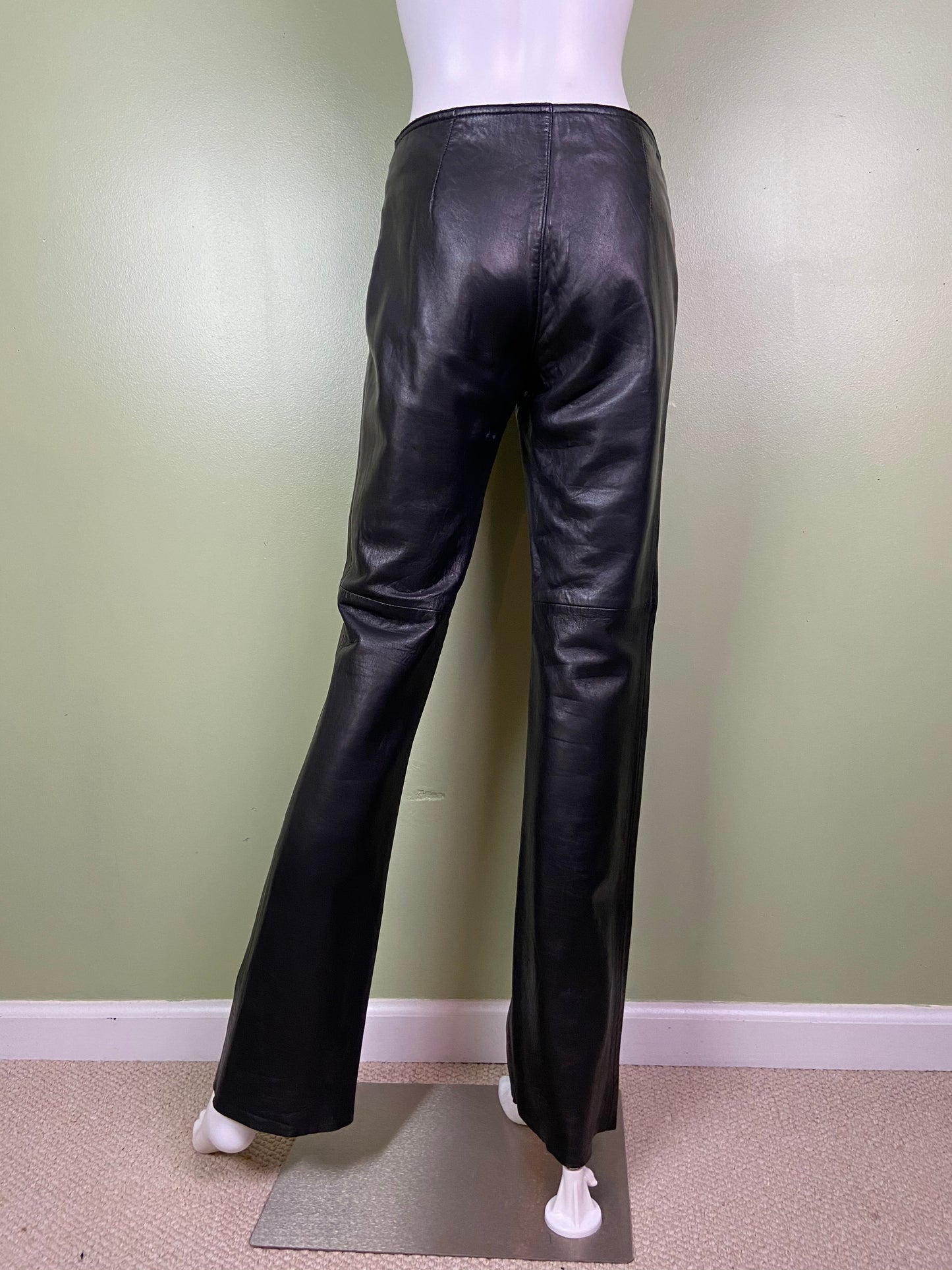 Black Leather Boot Cut Biker Pants