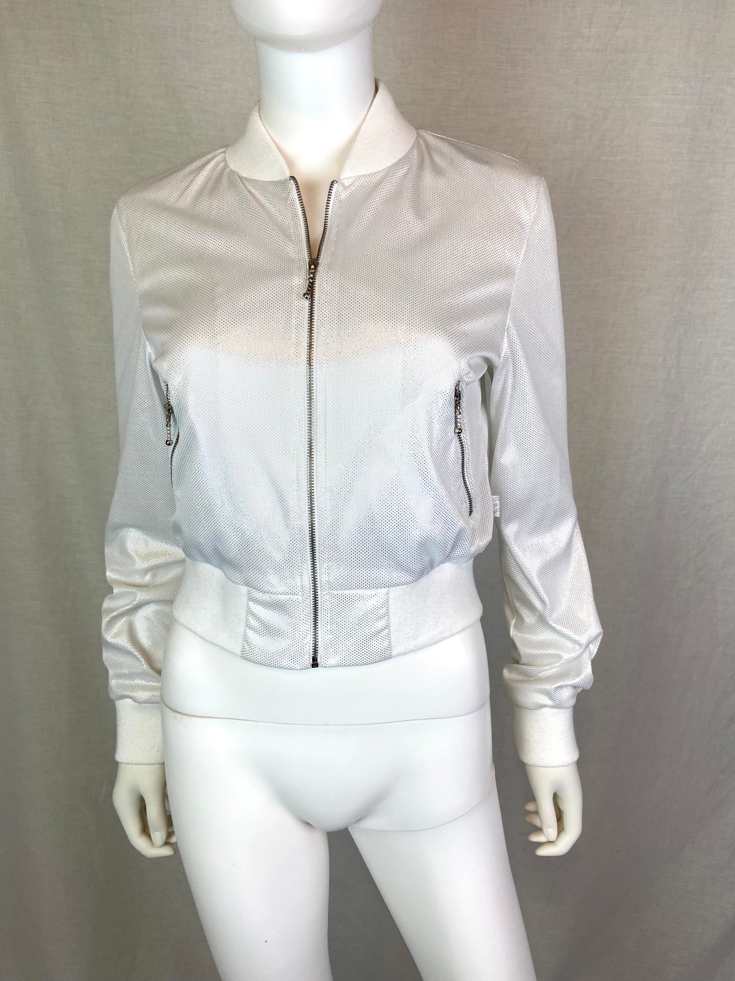 Glitter White Silver Satin Jacket JR ABBY ESSIE STUDIOS