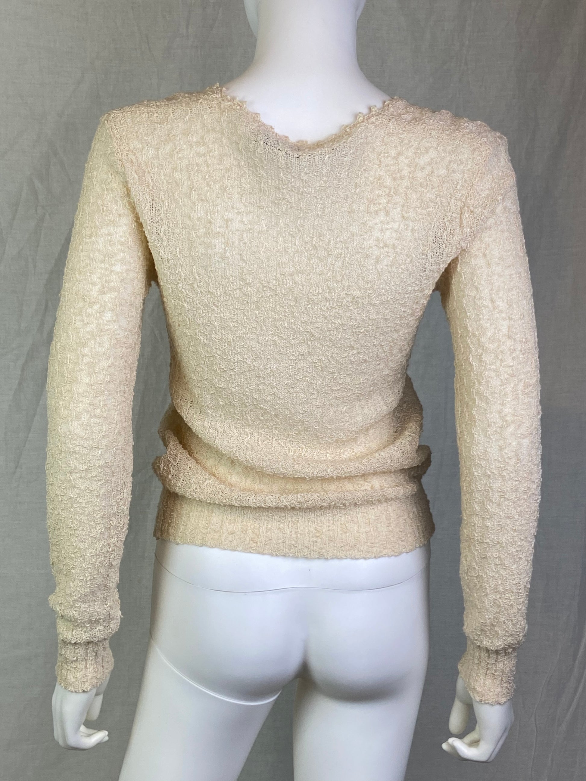 Vintage CHAUS Cream Beige White Knit Crochet Lace Sweater ABBY ESSIE STUDIOS