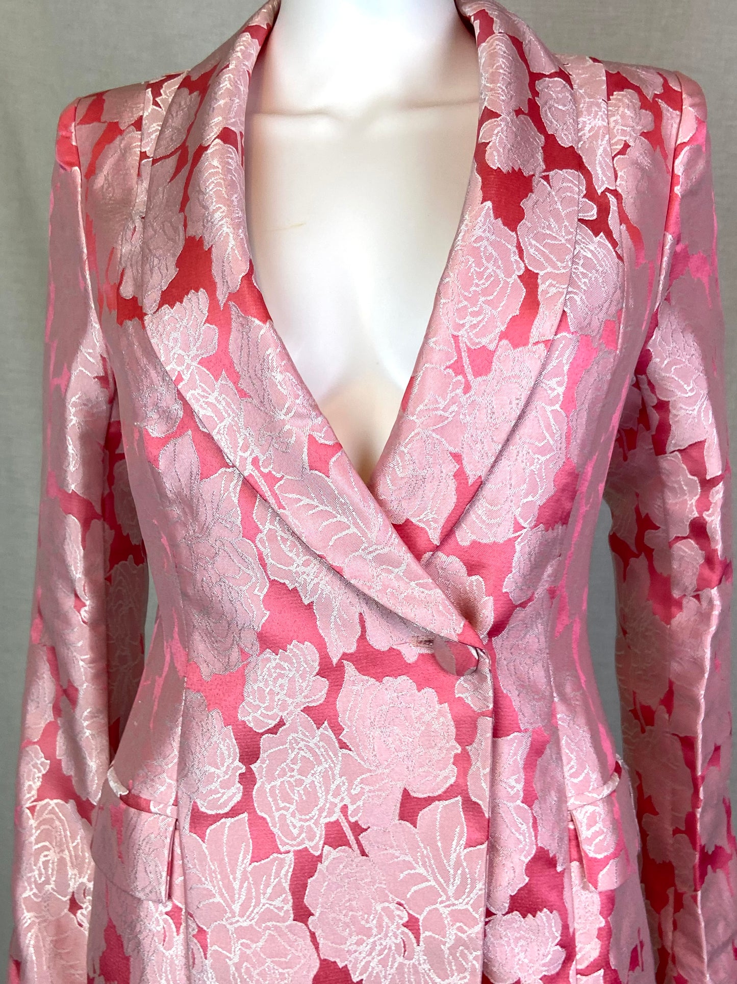 Pink Satin Floral Dress Coat Small