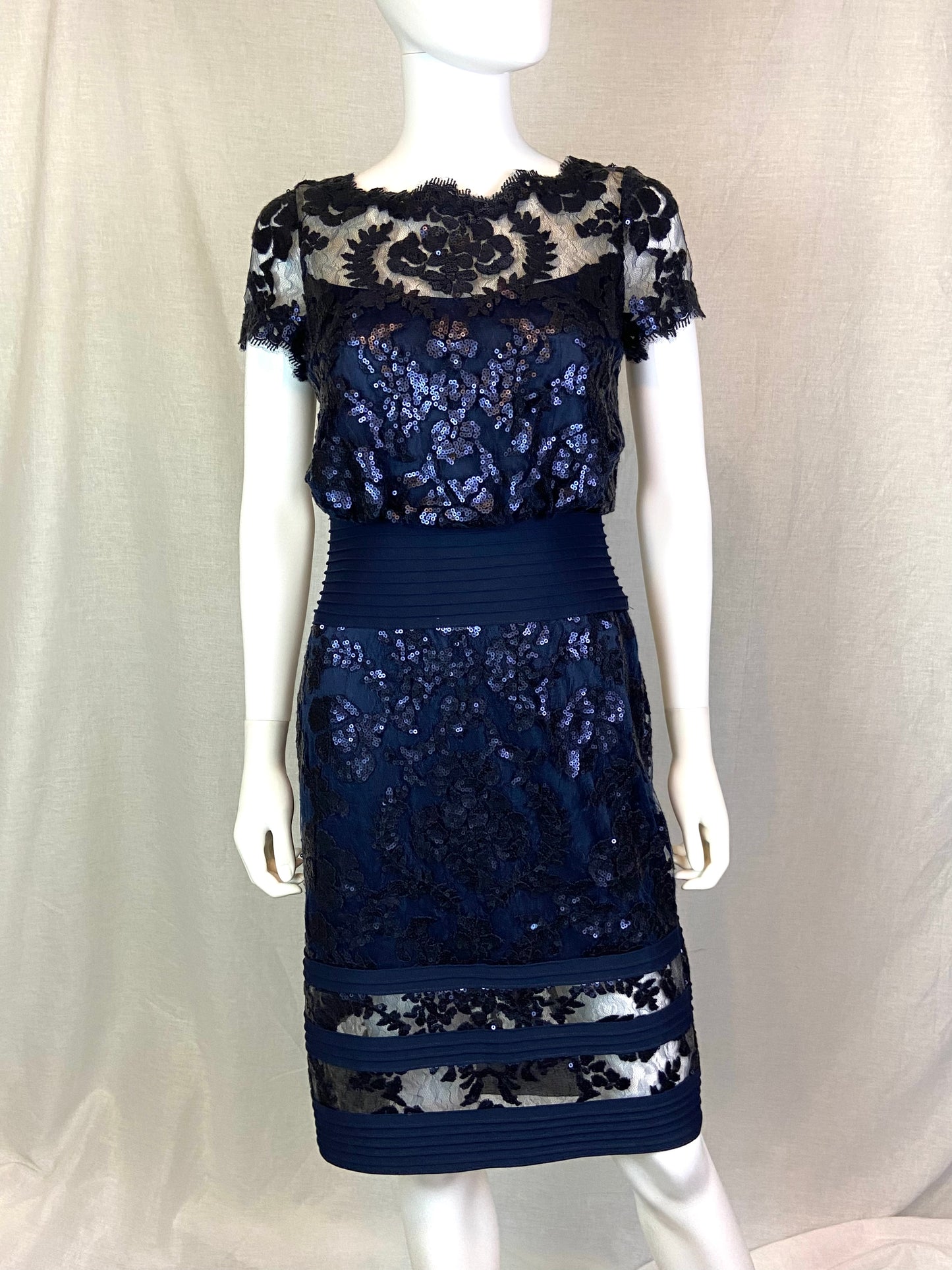 TADASHI SHOJI Navy Blue Sequin Lace Cocktail Dress 4