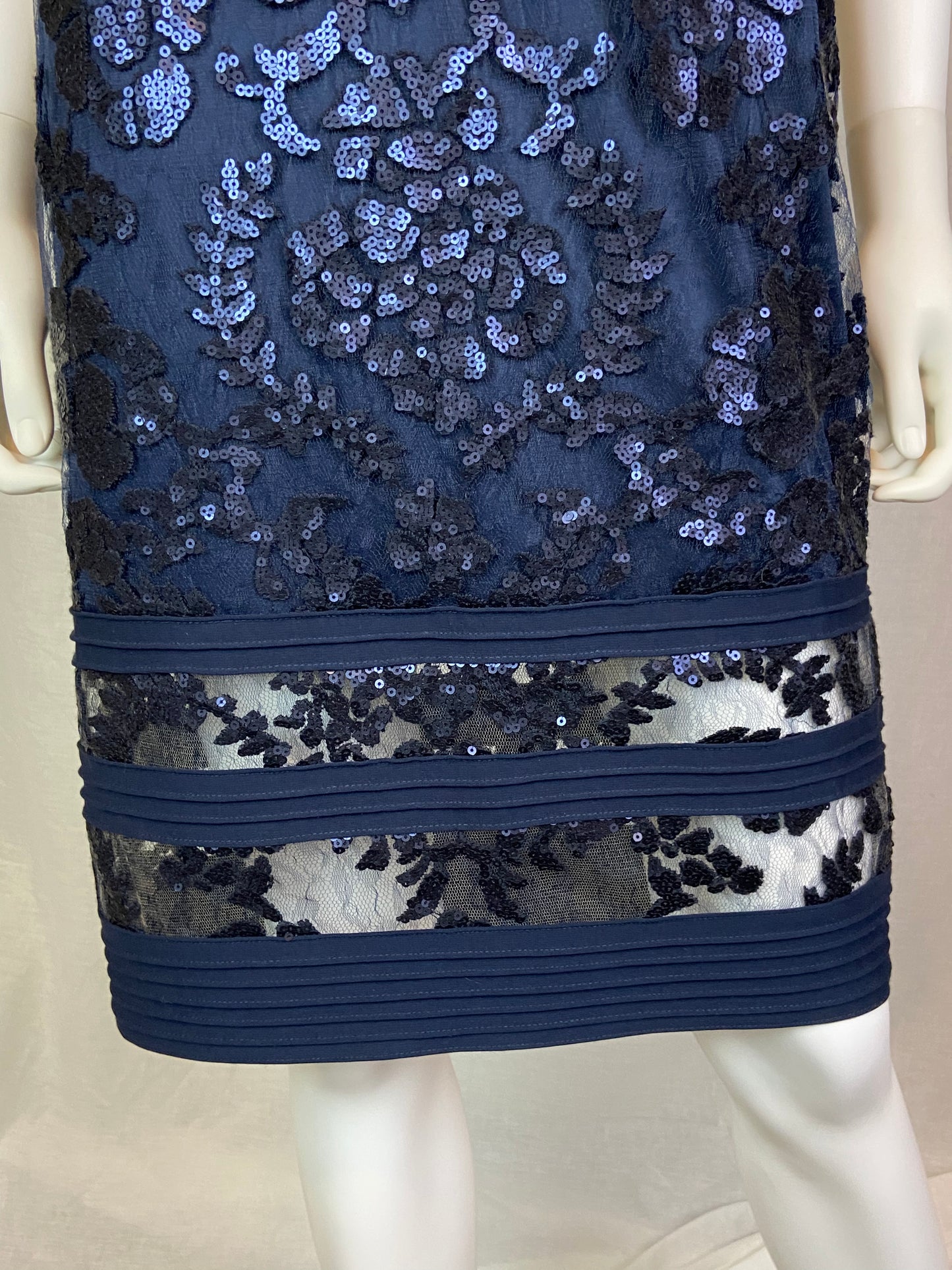 TADASHI SHOJI Navy Blue Sequin Lace Cocktail Dress 4