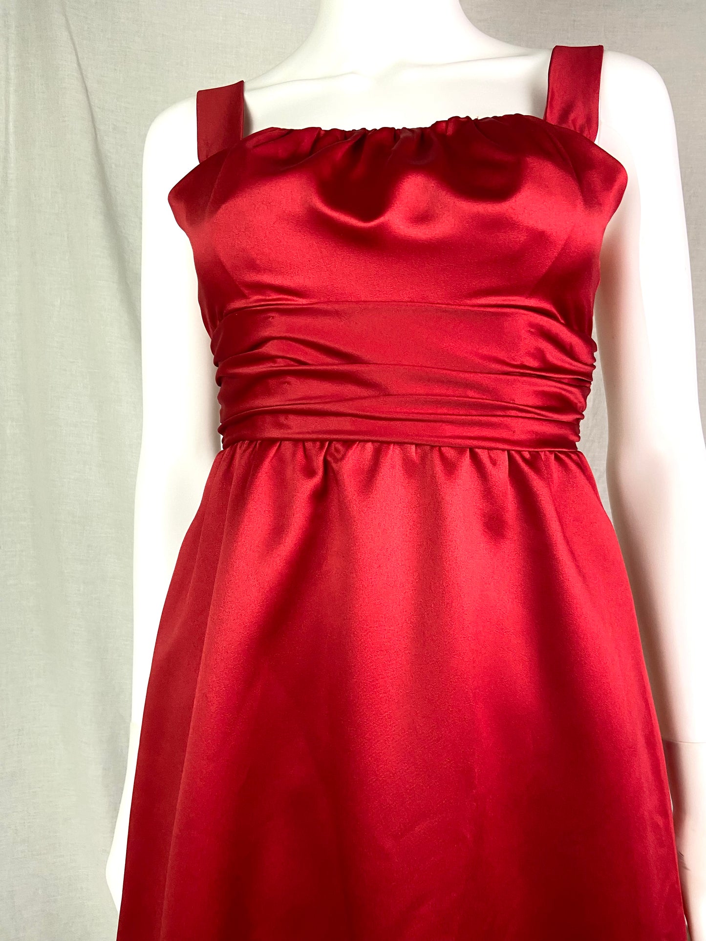 Alfred Angelo Red Satin Empire Waist Gown ABBY ESSIE STUDIOS