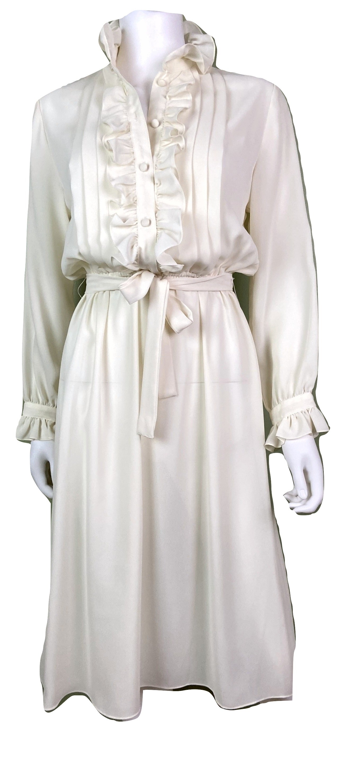 Vintage Astor One White Sheer Ruffle Pleated Fluid Disco Dress