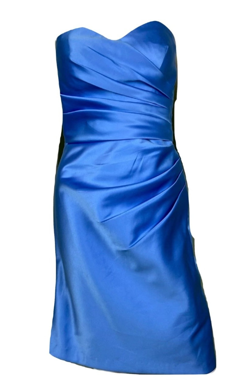 Sky Blue Satin Pleated Sweetheart Bustier Dress
