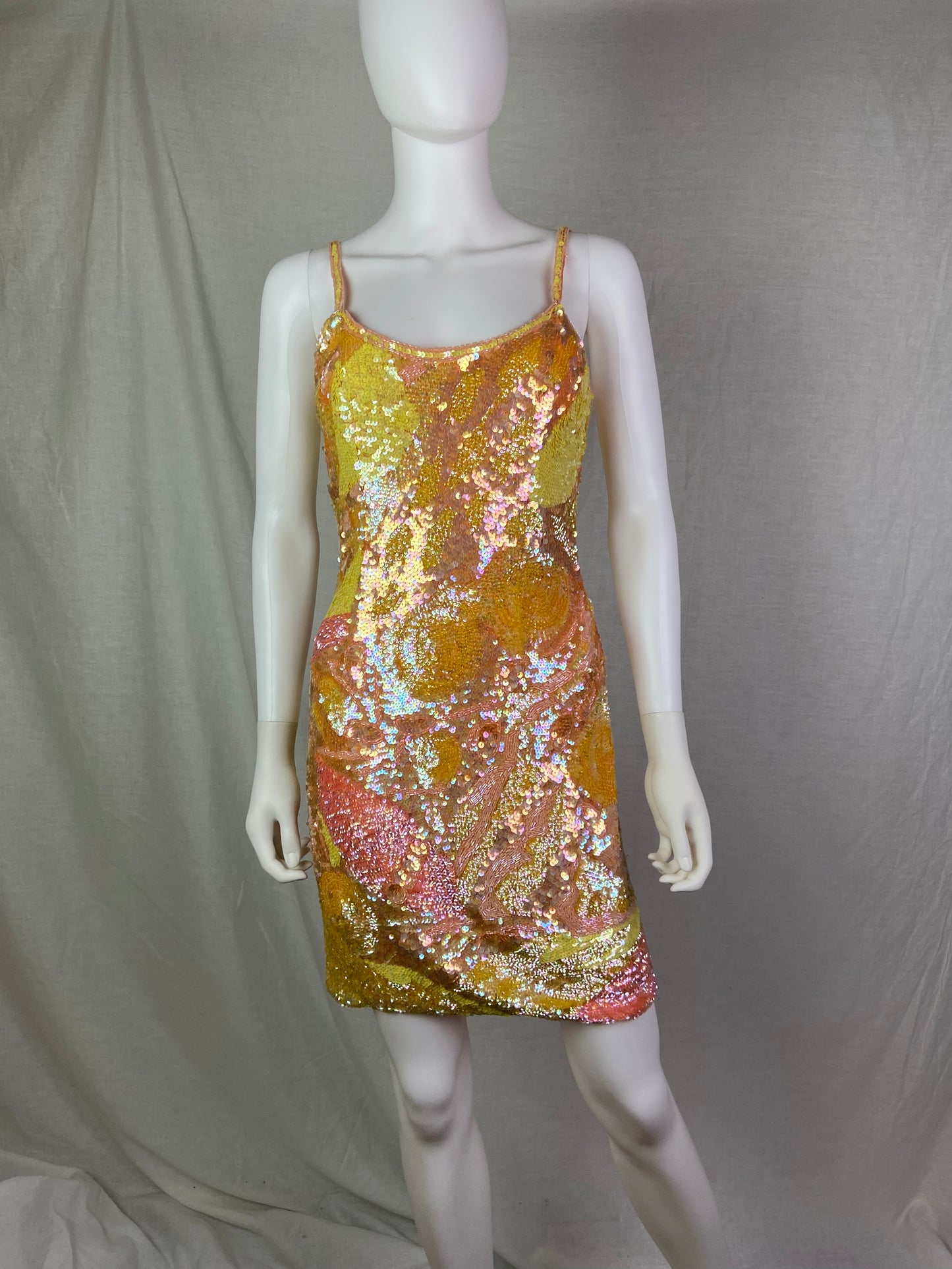 Vintage Niteline Pink Pastel Sequin Silk Cocktail Dress