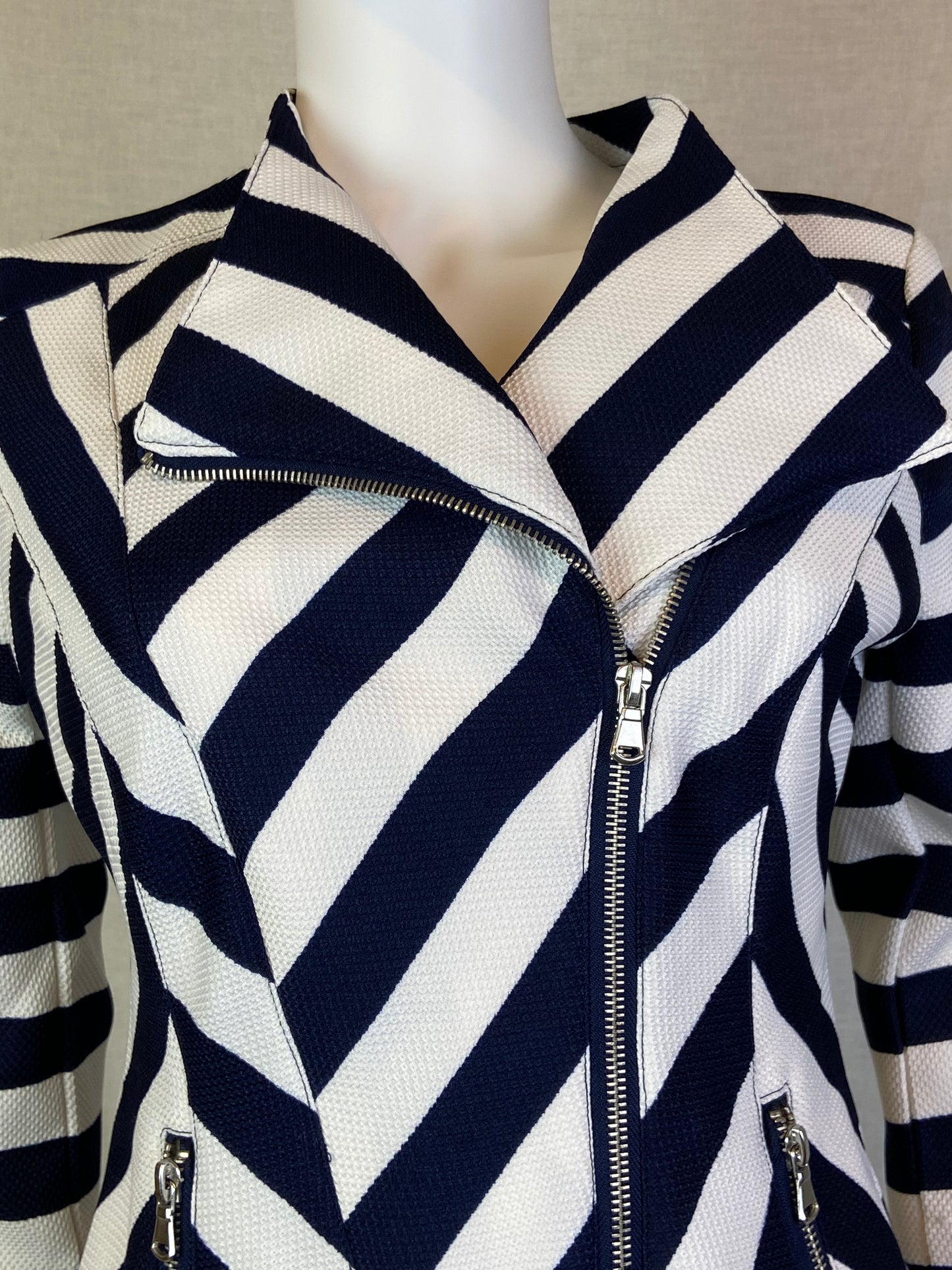 Venus White Navy Blue Black Striped Blazer