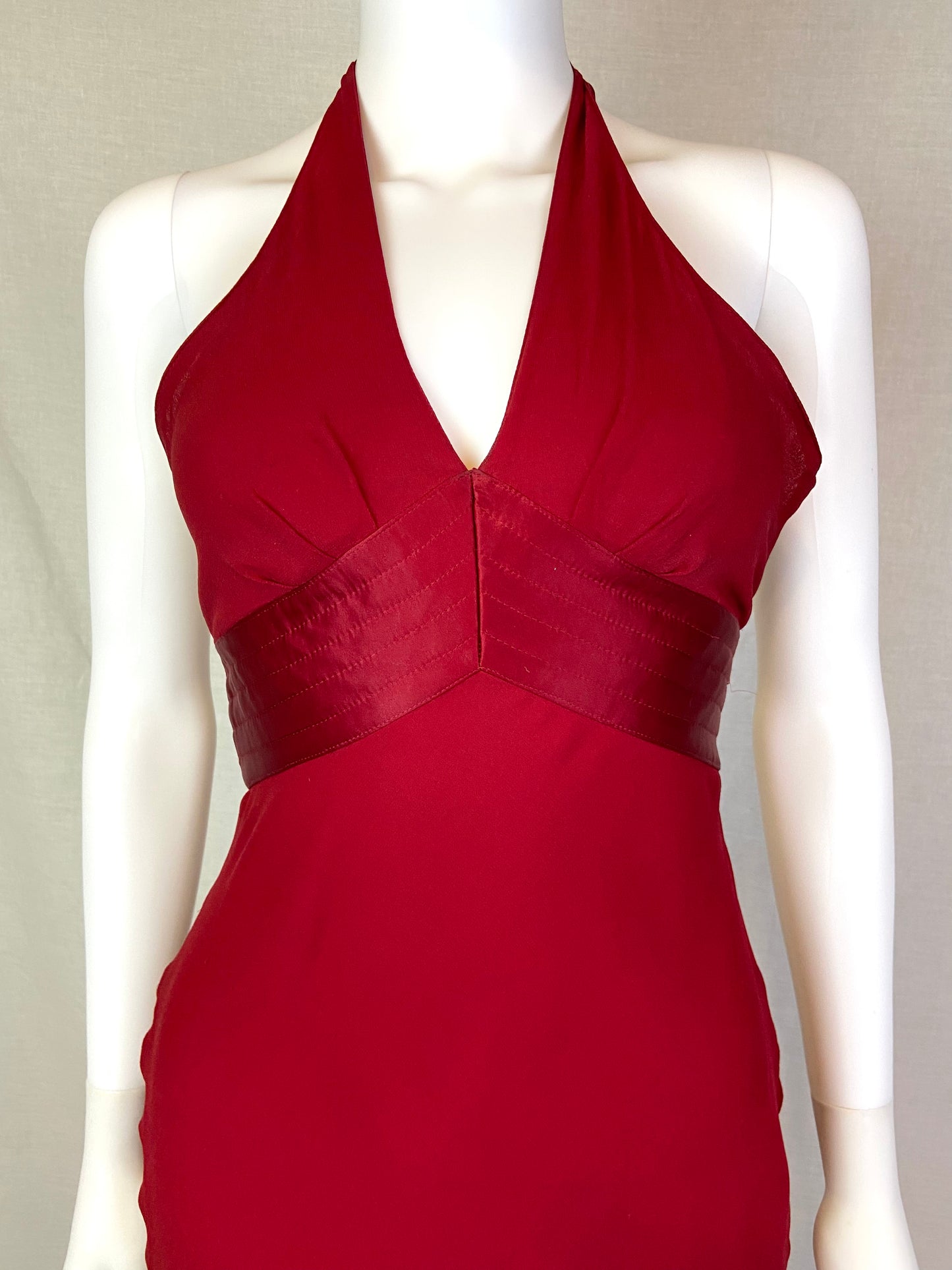 Vintage Express Red Silk Marilyn Monroe Halter Dress