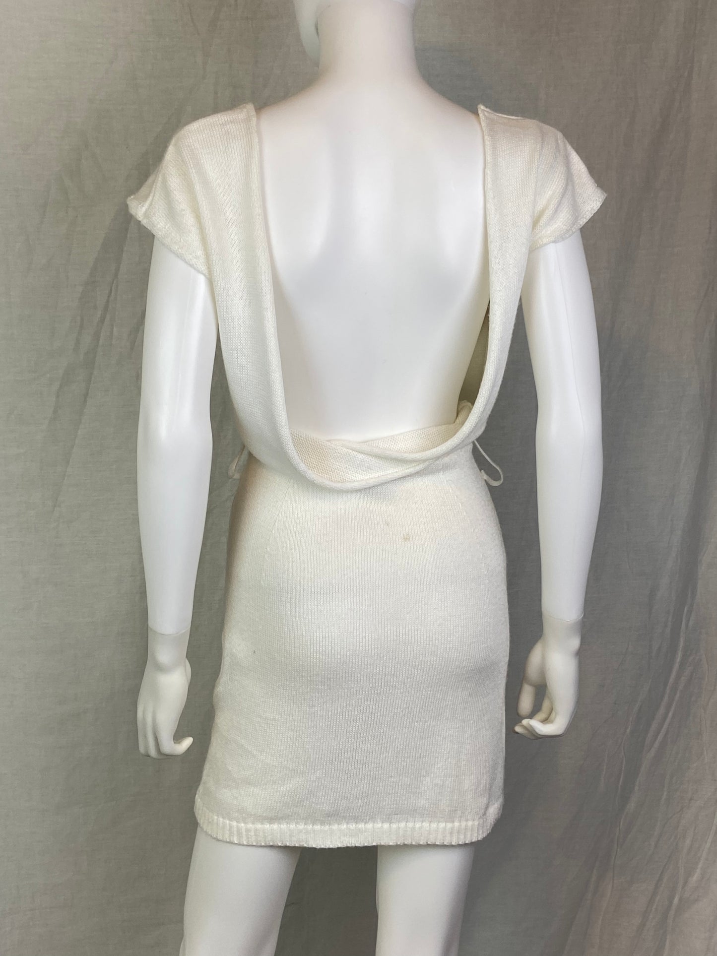 Rinascimento White Knit Plunge Sweater Mini Dress