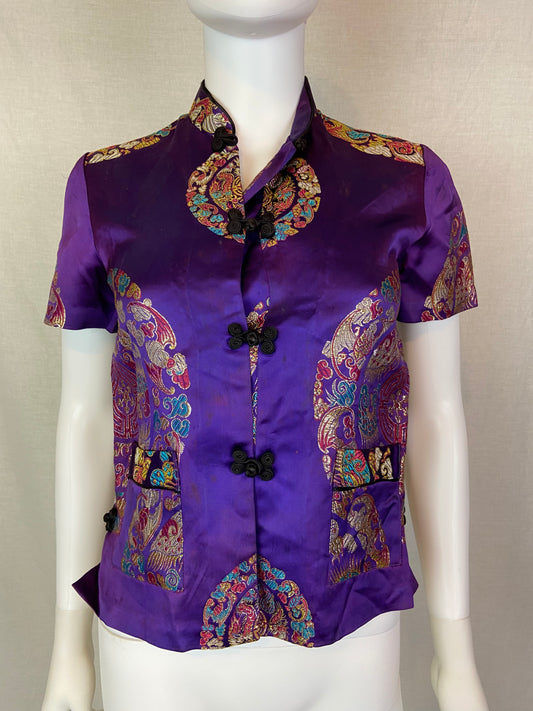 Purple Gold Satin Asian Blouse XXS ABBY ESSIE STUDIOS