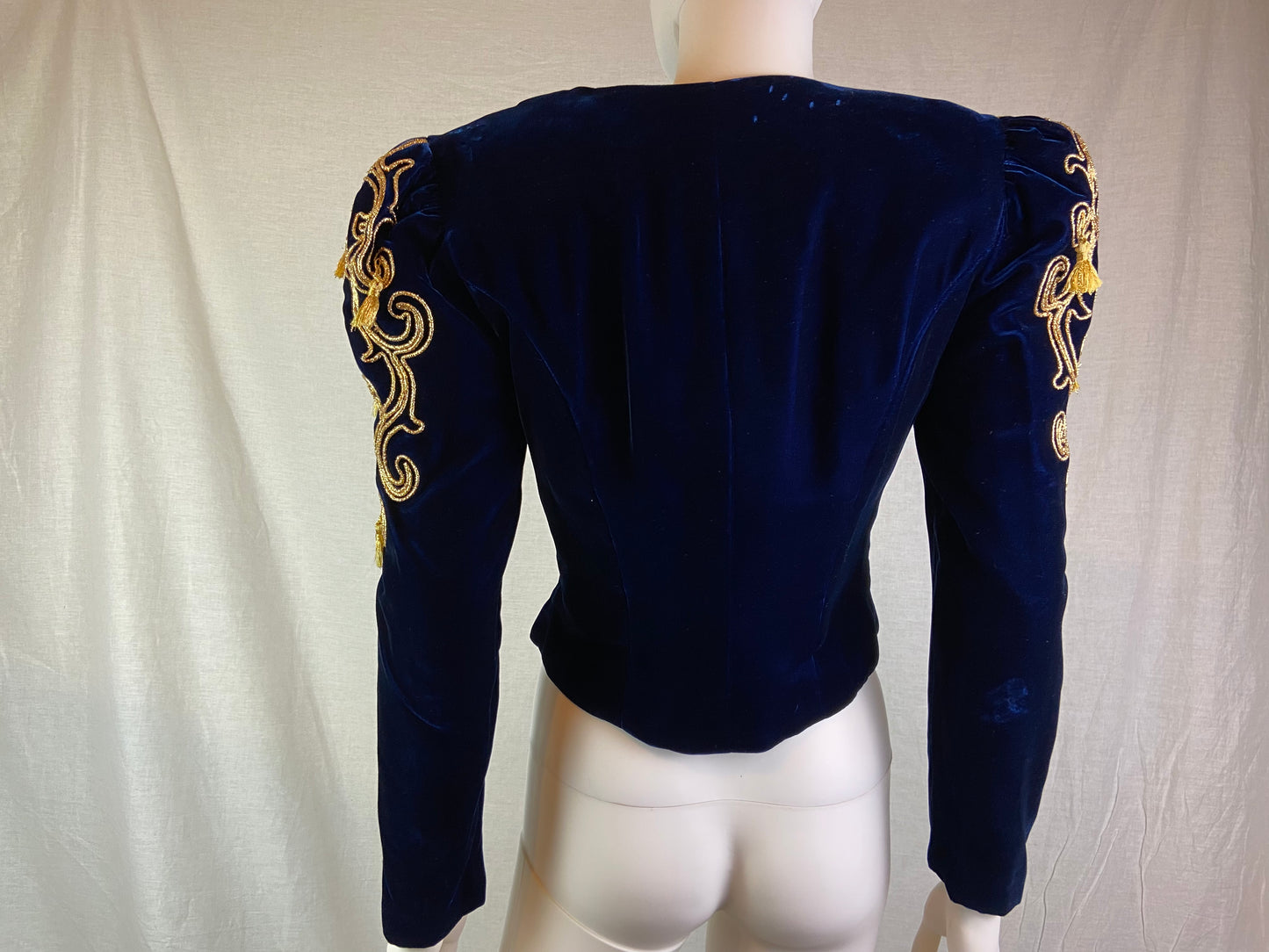Farinae Navy Blue Velvet Gold Baroque Blazer Jacket