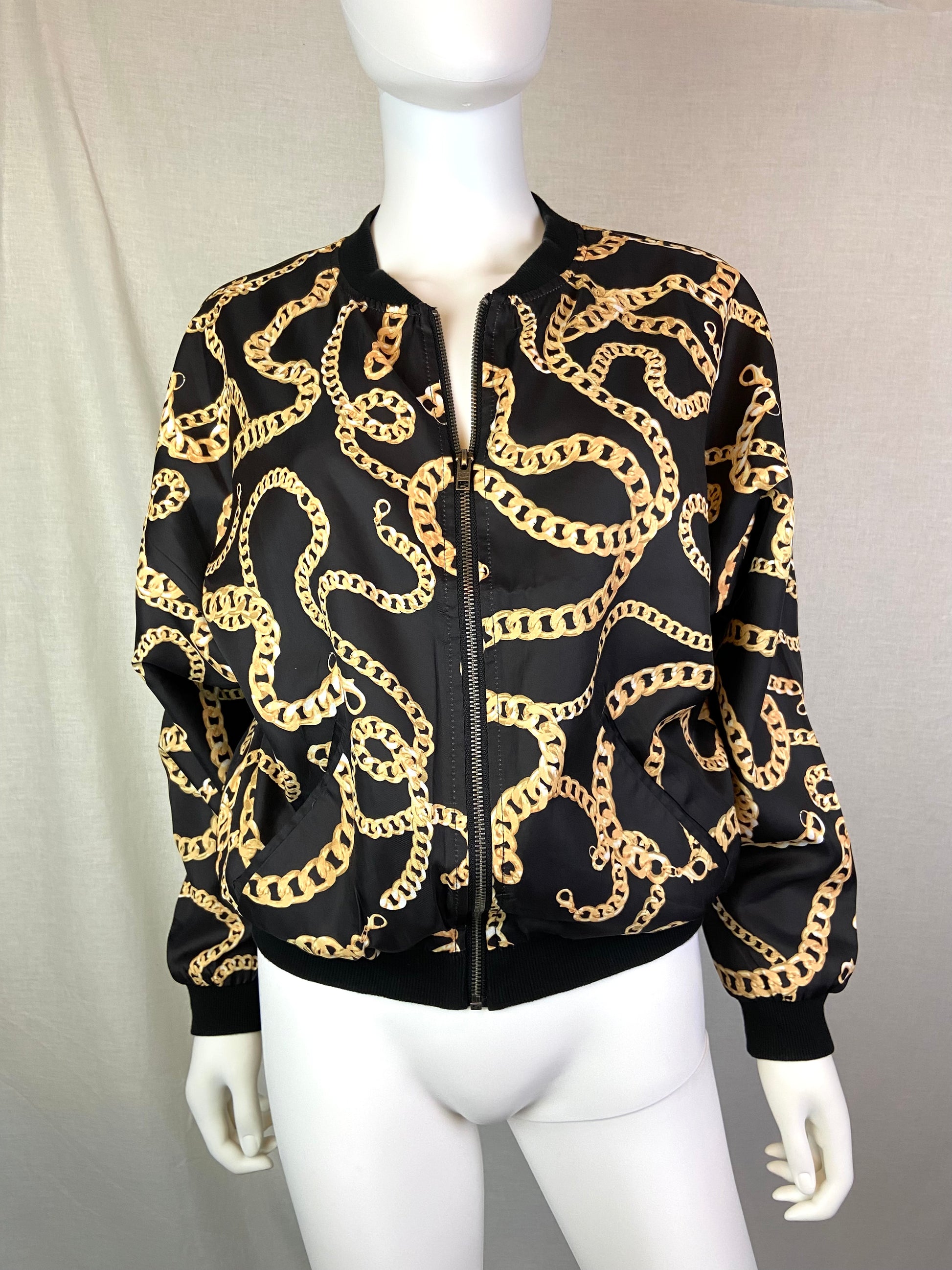 Divided Black Gold Chain Satin Jacket ABBY ESSIE STUDIOS