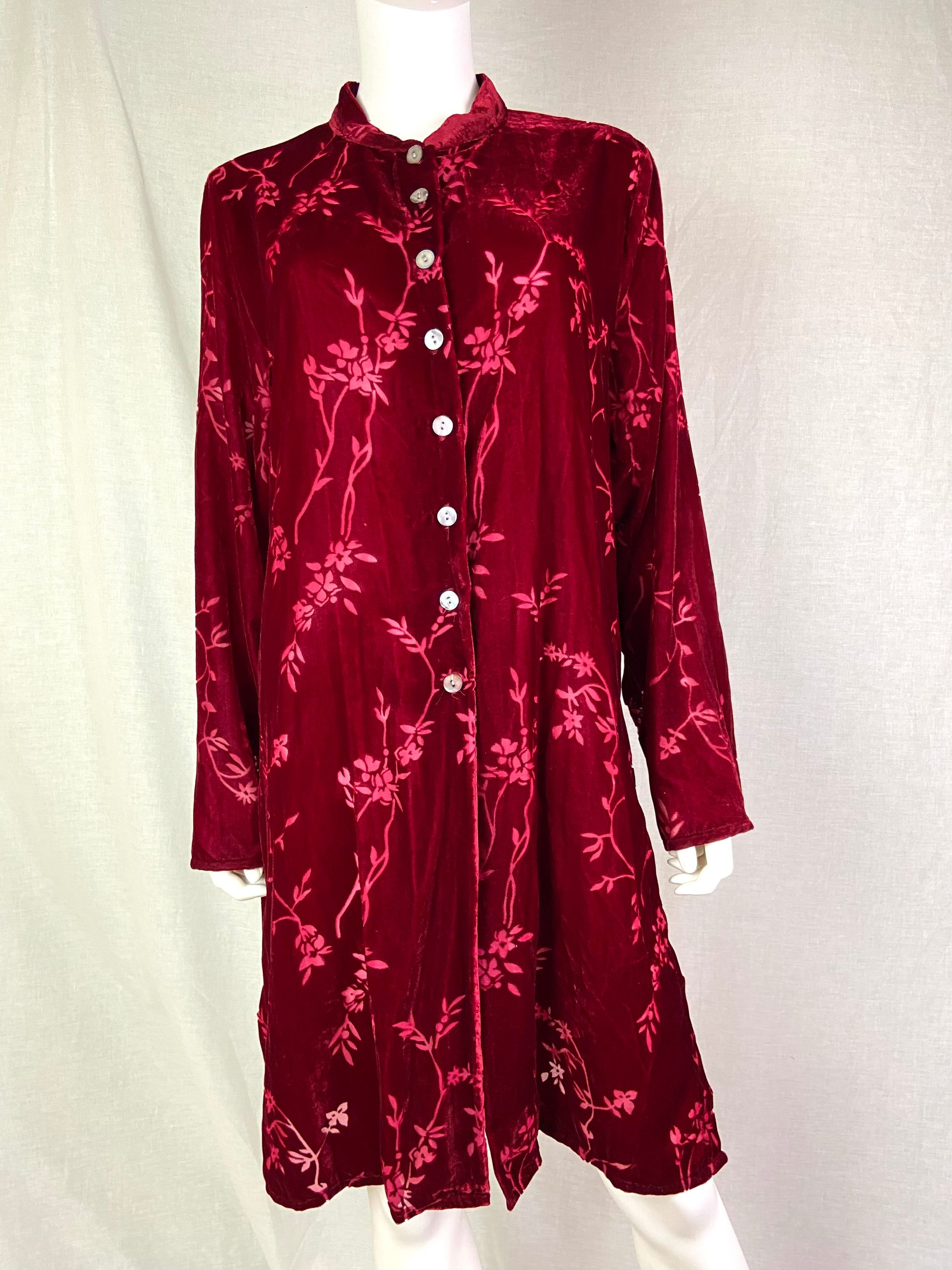 Victorian Red Velvet Floral Burnout Coat ABBY ESSIE STUDIOS