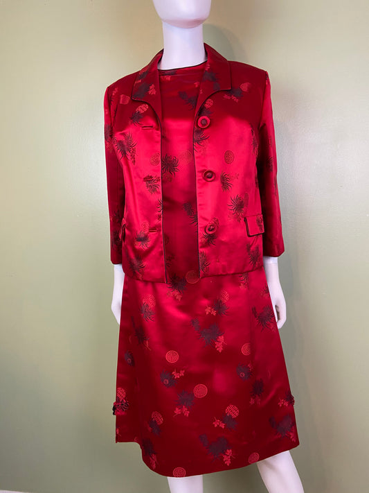 VIntage Hope Brothers Bespoke Red Satin Suit Dress SUGA LANE