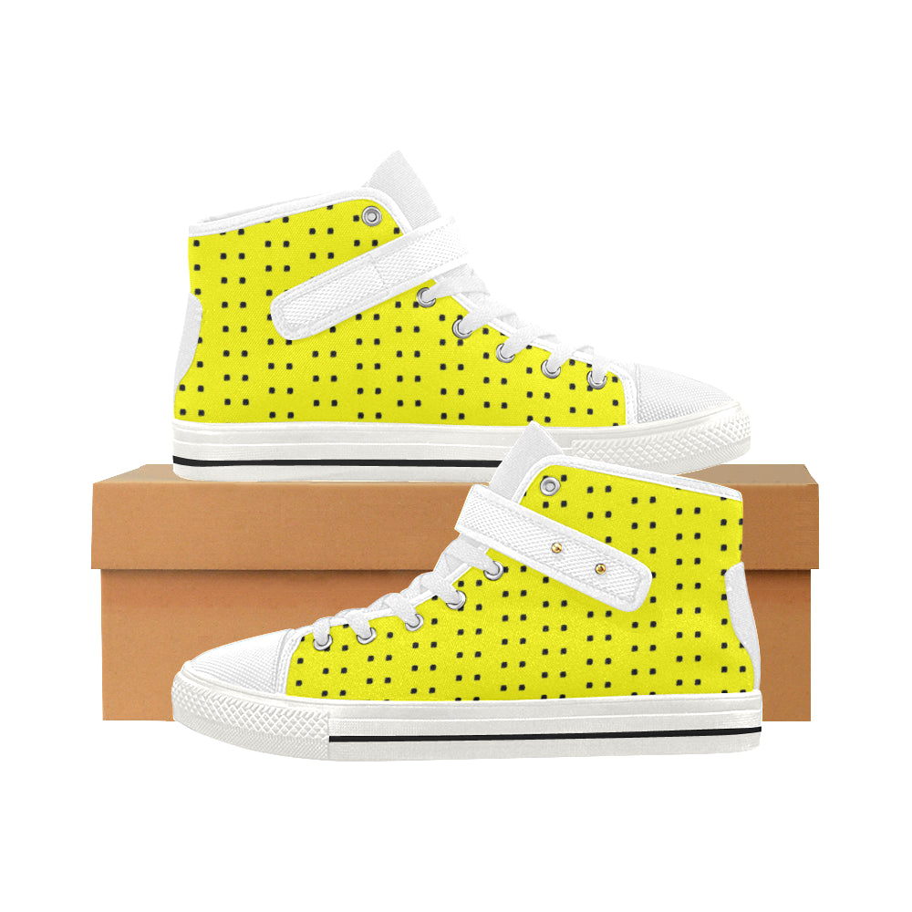 Fabric57 polka dots black yellow large panel crop Aquila Strap Women's Shoes (Model 1202) e-joyer